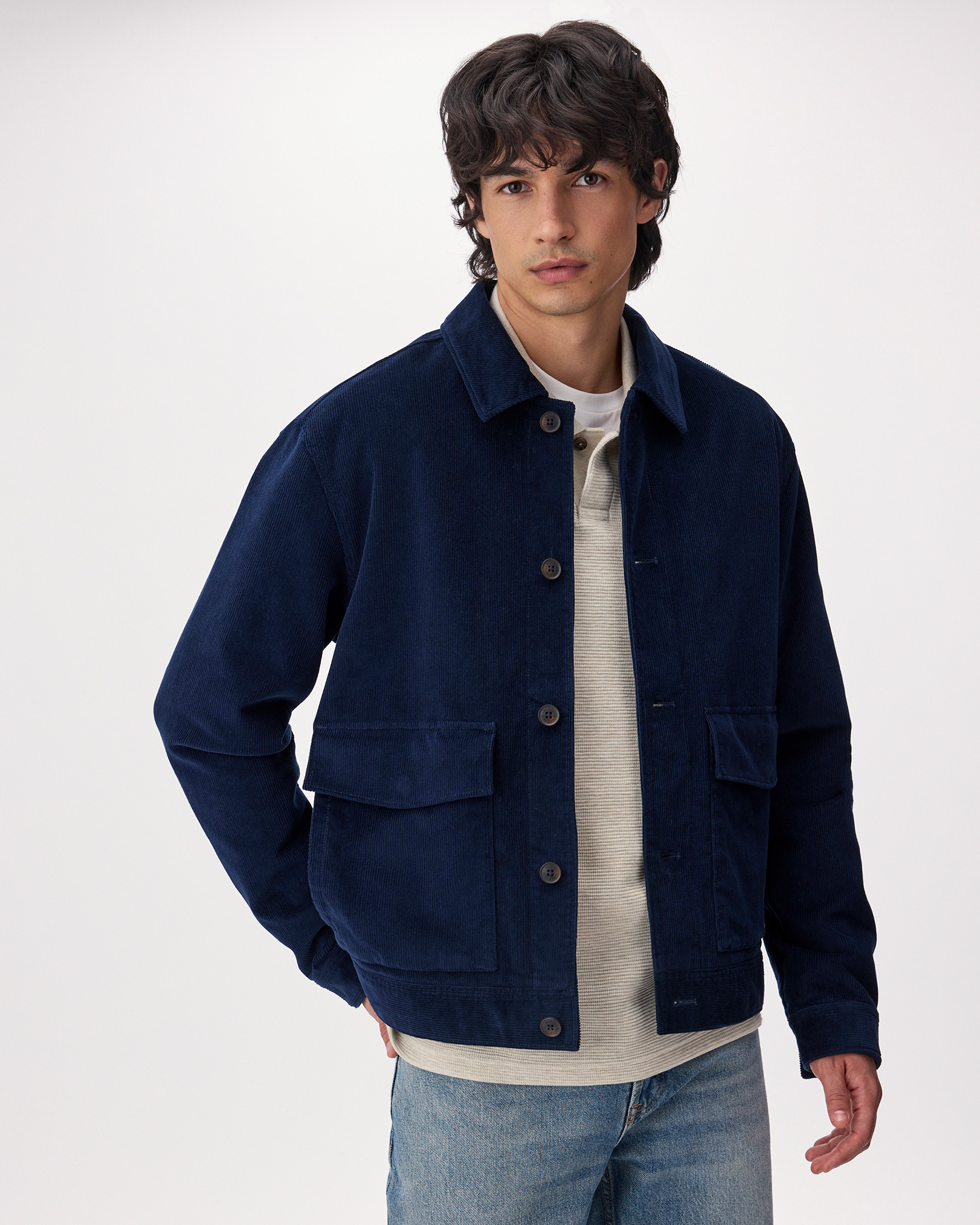 Roots Corduroy Boxy Jacket in True Navy Blue
