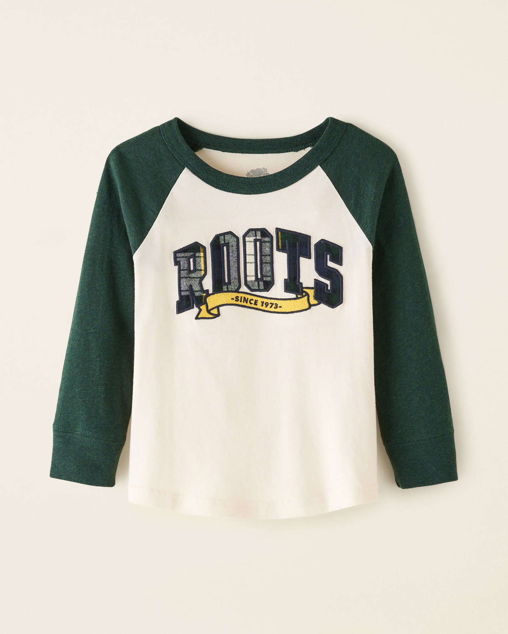 Roots Toddler Plaid Applique Baseball T-Shirt in Birch White