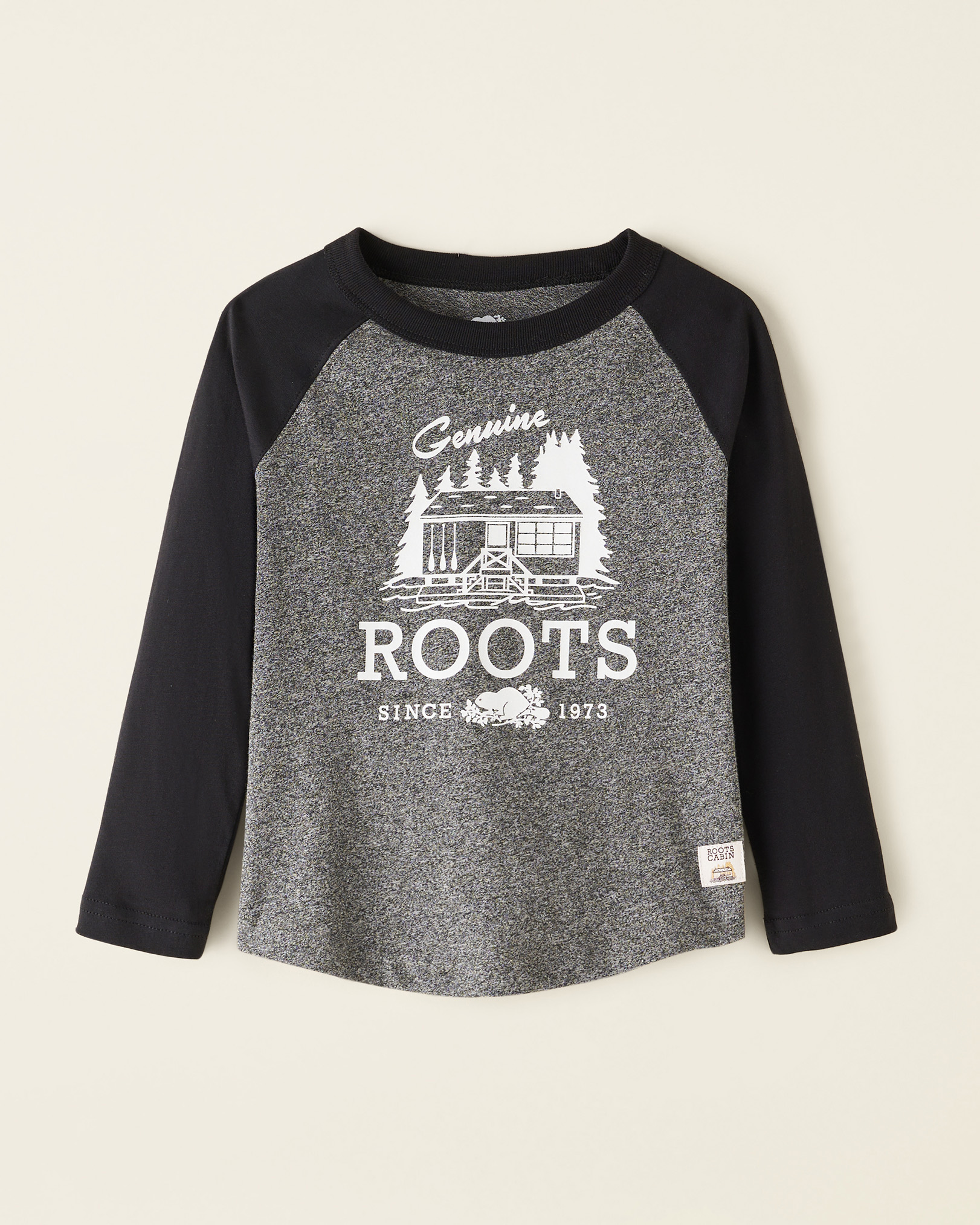 Roots Toddler Cabin Baseball T-Shirt in Grey Oat Pepper