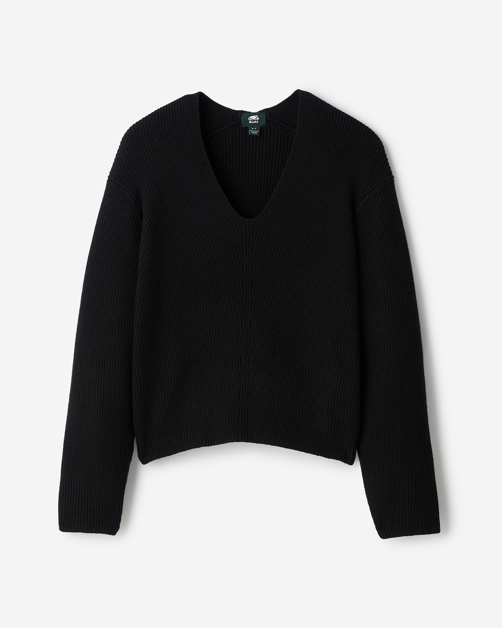 Roots Bowen Rib V-Neck in Black