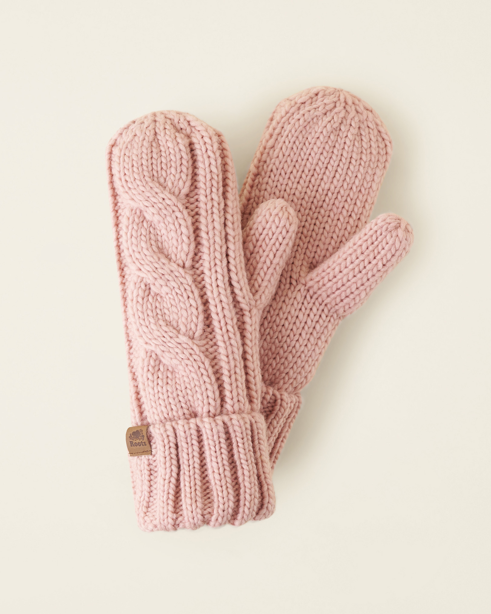 Roots Women's Olivia Cable Mitten in Silver Pink