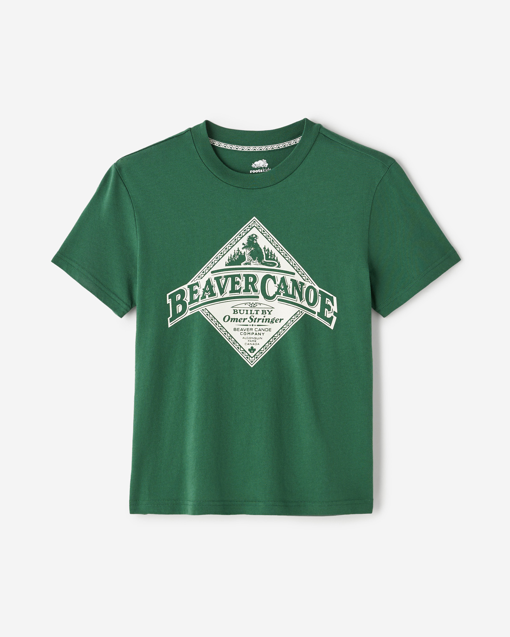 Roots Kids Beaver Canoe Relaxed T-Shirt in Forest Green