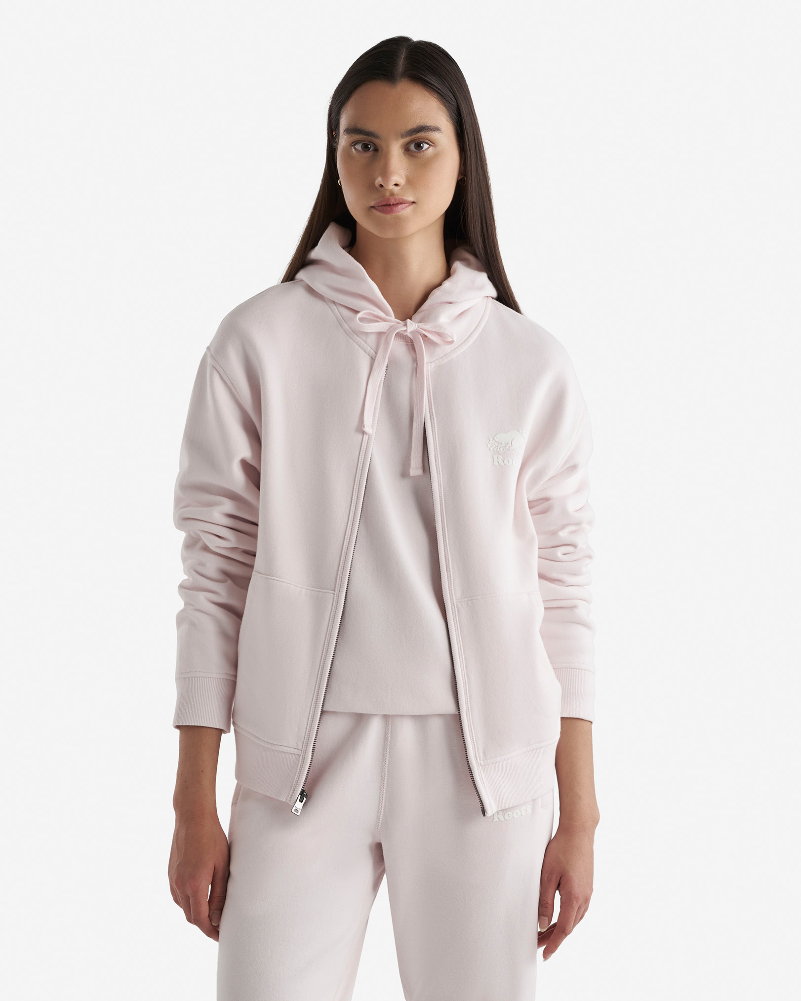 Roots Organic Original Relaxed Full Zip Hoodie in Pink Pearl