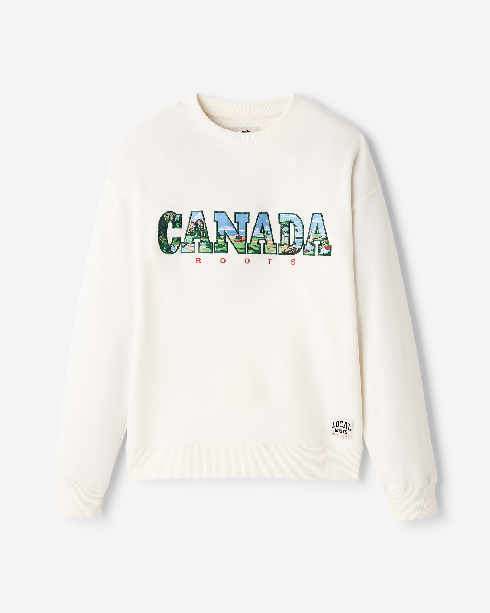 Roots Greetings From Canada Crew Shirt in Egret