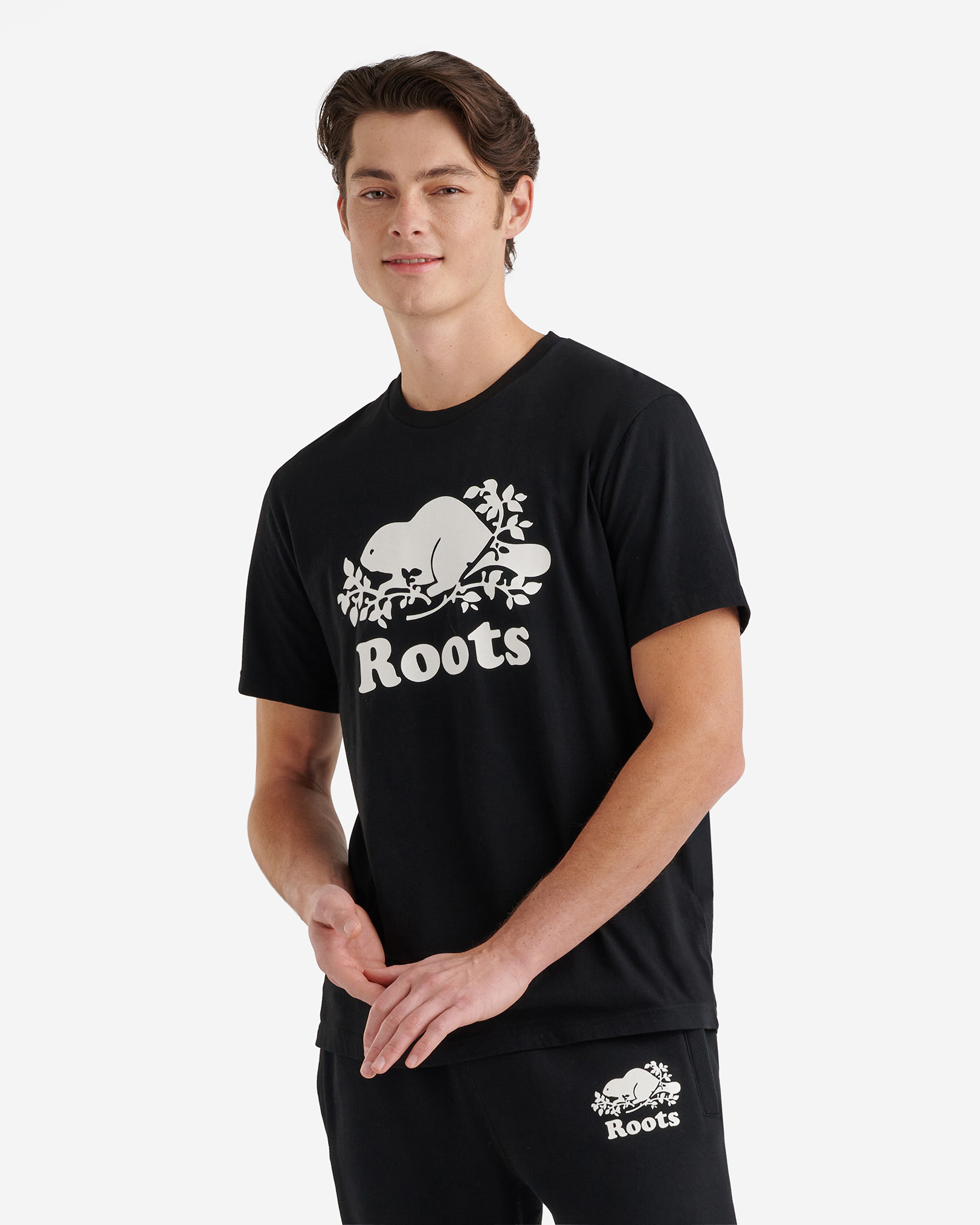 Roots Men's Organic Cooper Beaver T-Shirt in Black