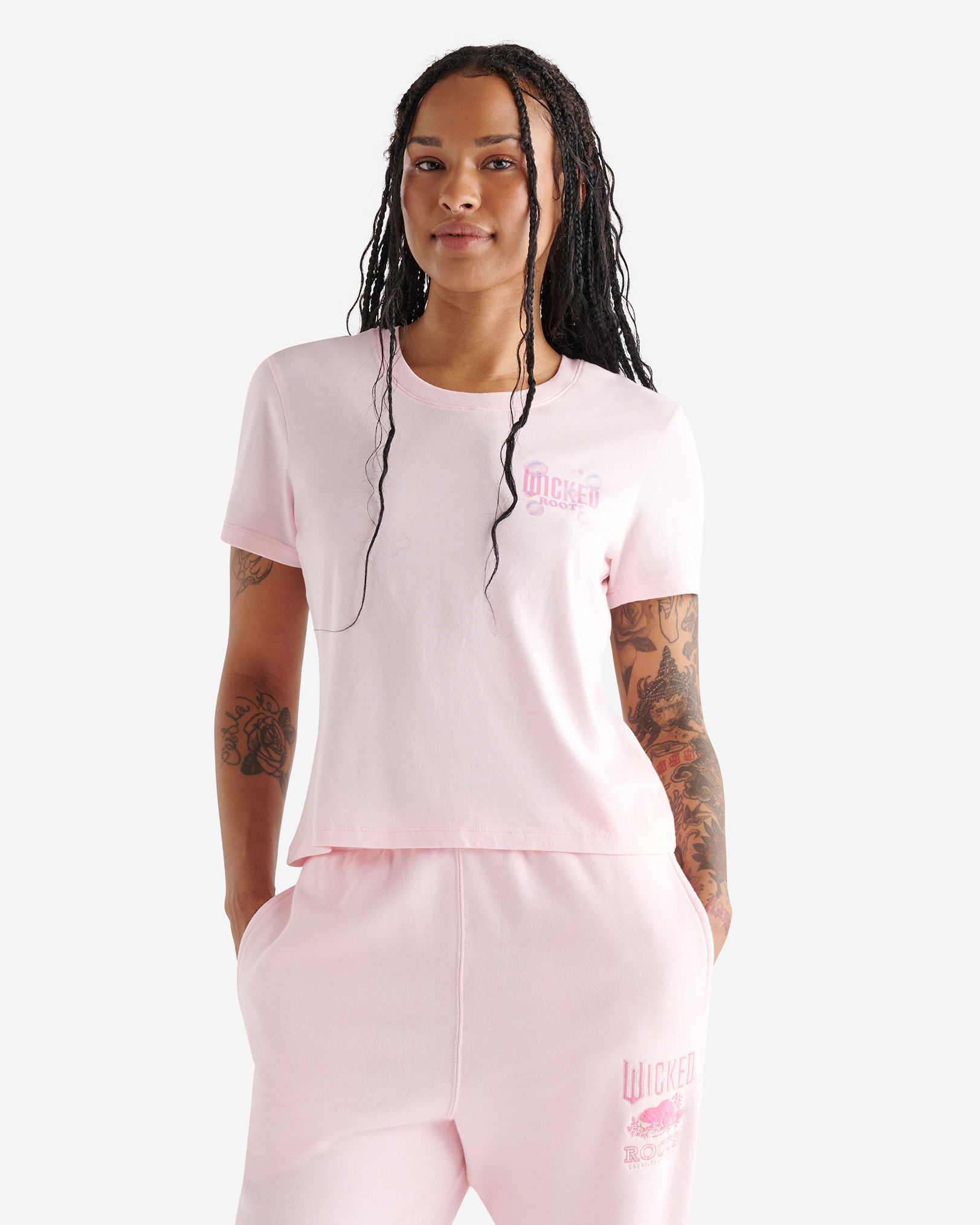 Roots X Wicked Slim T-Shirt in Bubble Pink