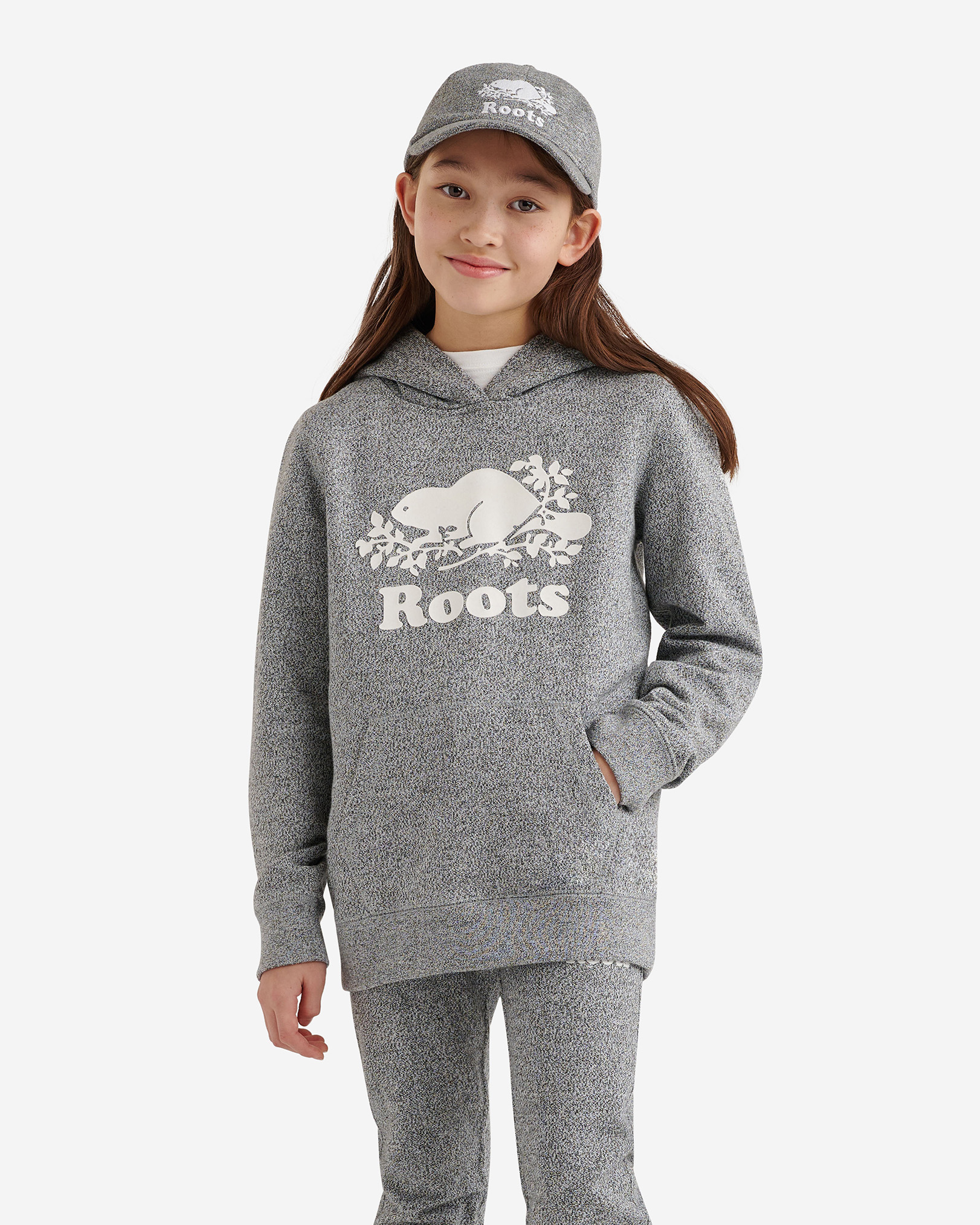 Roots Kids Organic Original Kanga Hoodie in Salt/Pepper Grey