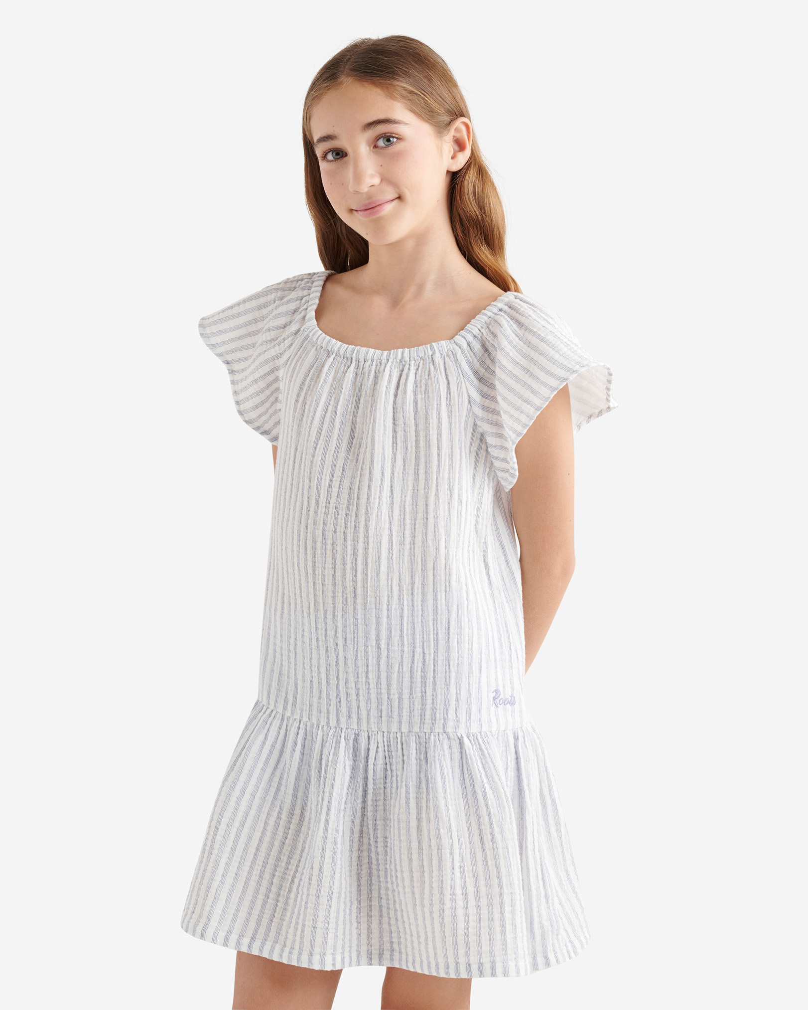 Roots Girl's Isla Flutter Dress in Egret