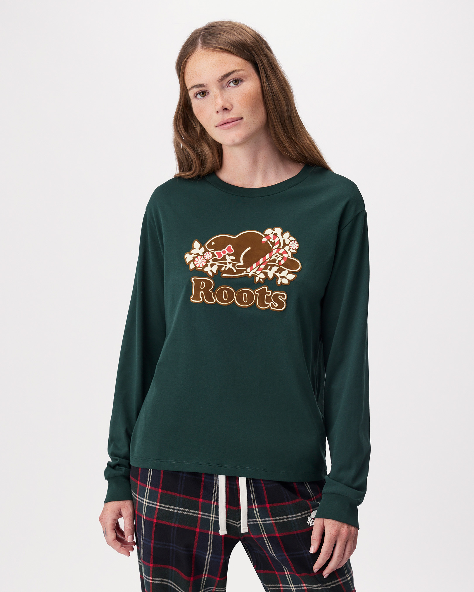 Roots Women's Festive Cooper Long Sleeve T-Shirt in Varsity Green