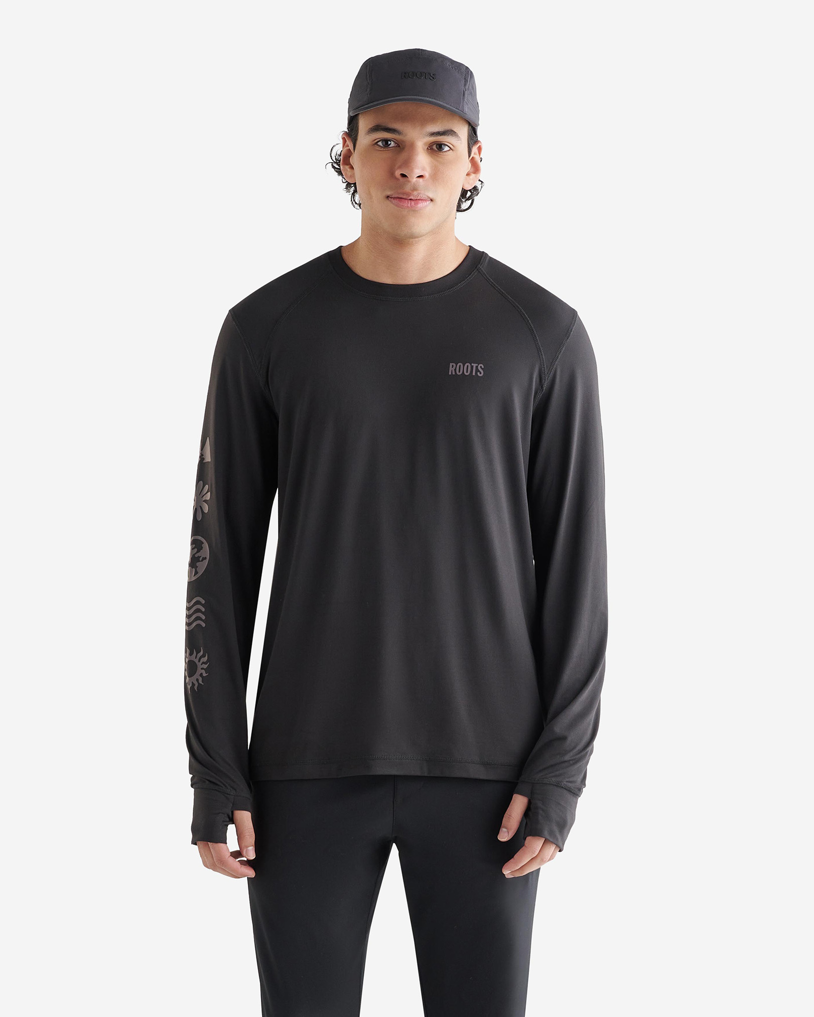 Roots Renew Graphic Long Sleeve T-Shirt in Black