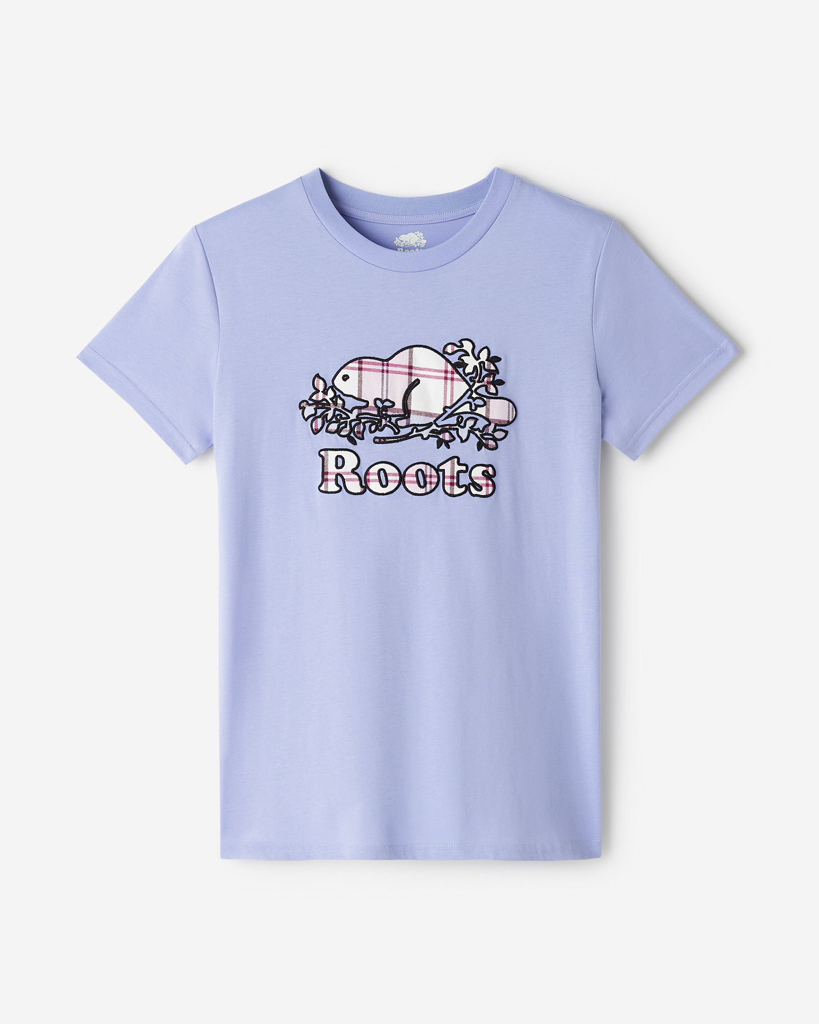 Roots Women's Cooper Plaid T-Shirt in Blue Lilac