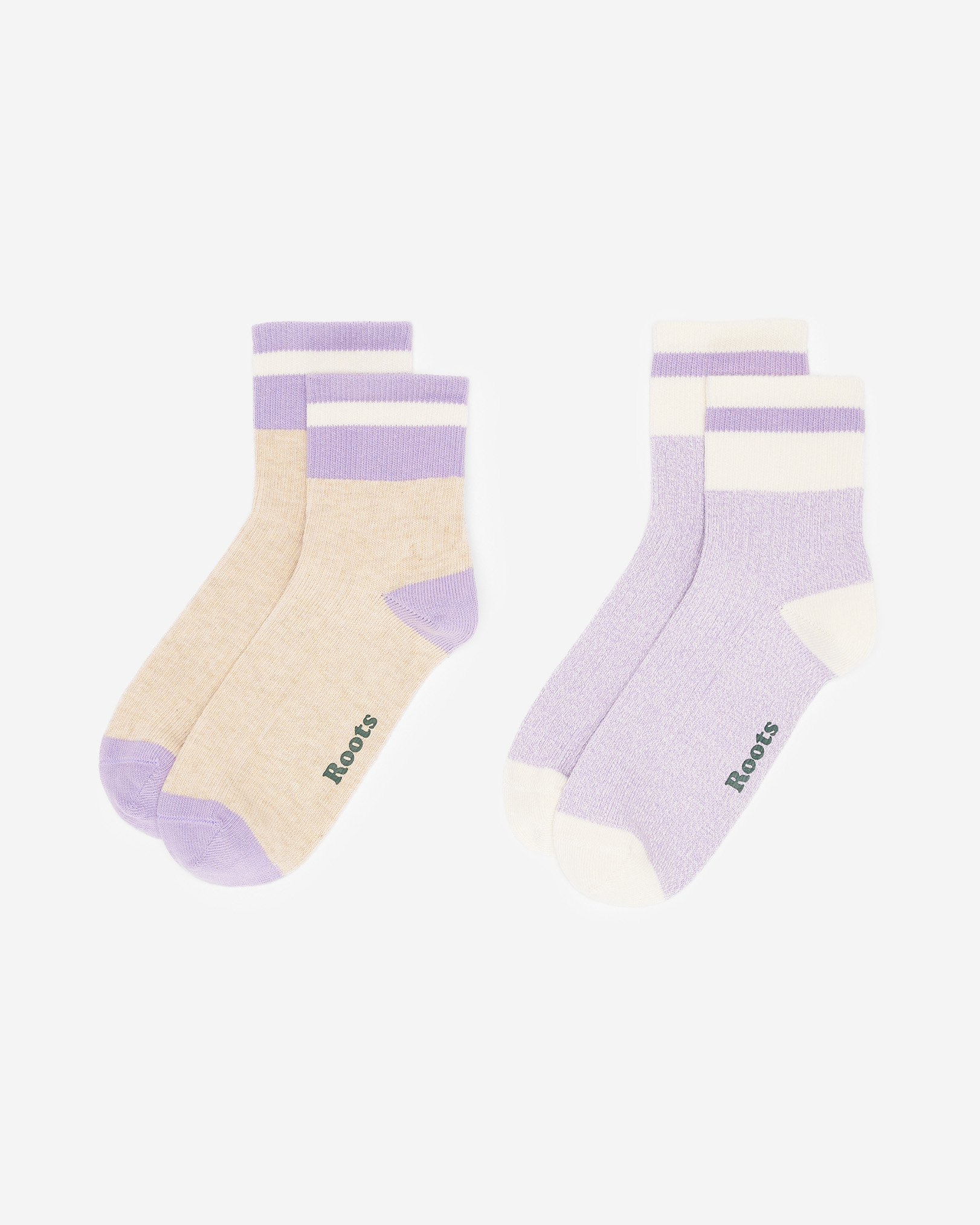Roots Adult Cotton Cabin Ankle Sock 2 Pack in Lavender Purple
