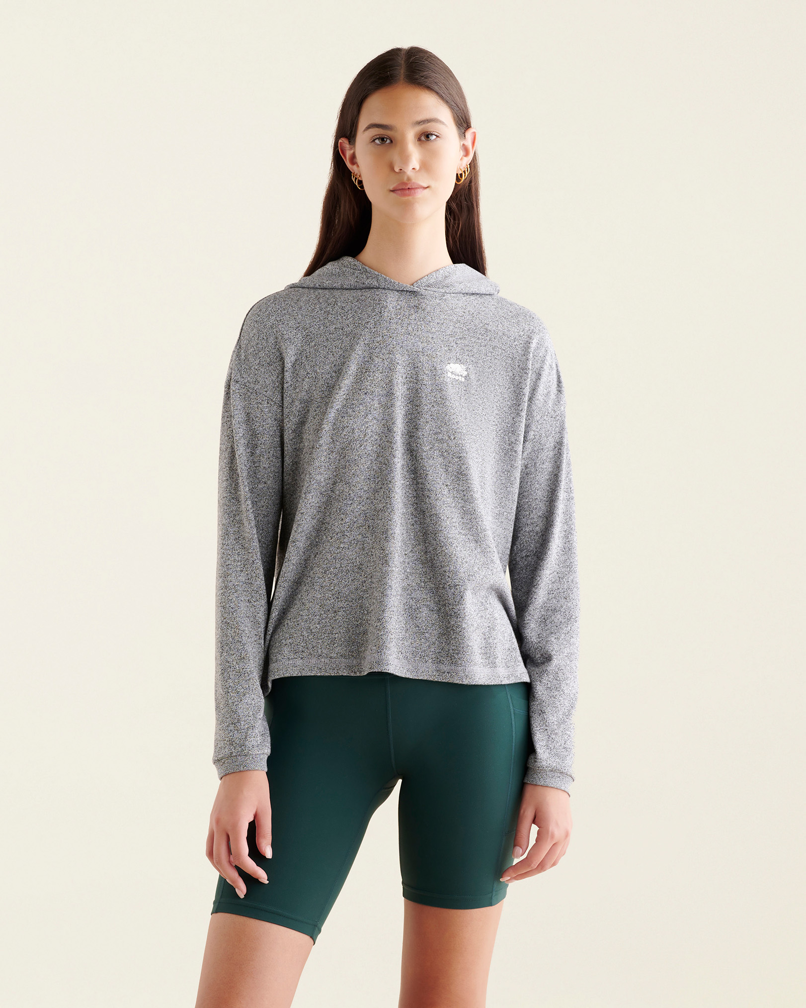 Roots Women's Organic Cooper Hooded Long Sleeve T-Shirt in Salt/Pepper