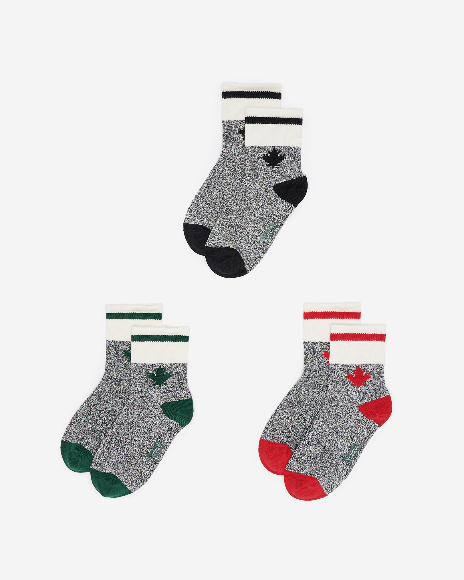 Roots Kids Cabin Maple Sock 3 Pack in Salt/Pepper Grey