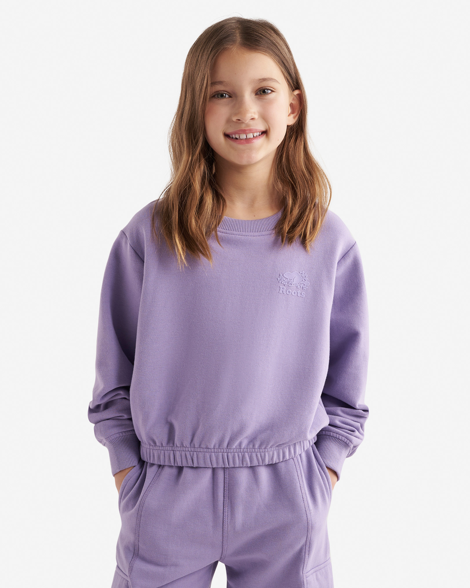 Roots Girl's Cozy Cinched Crew Sweatshirt in Plum Blossom