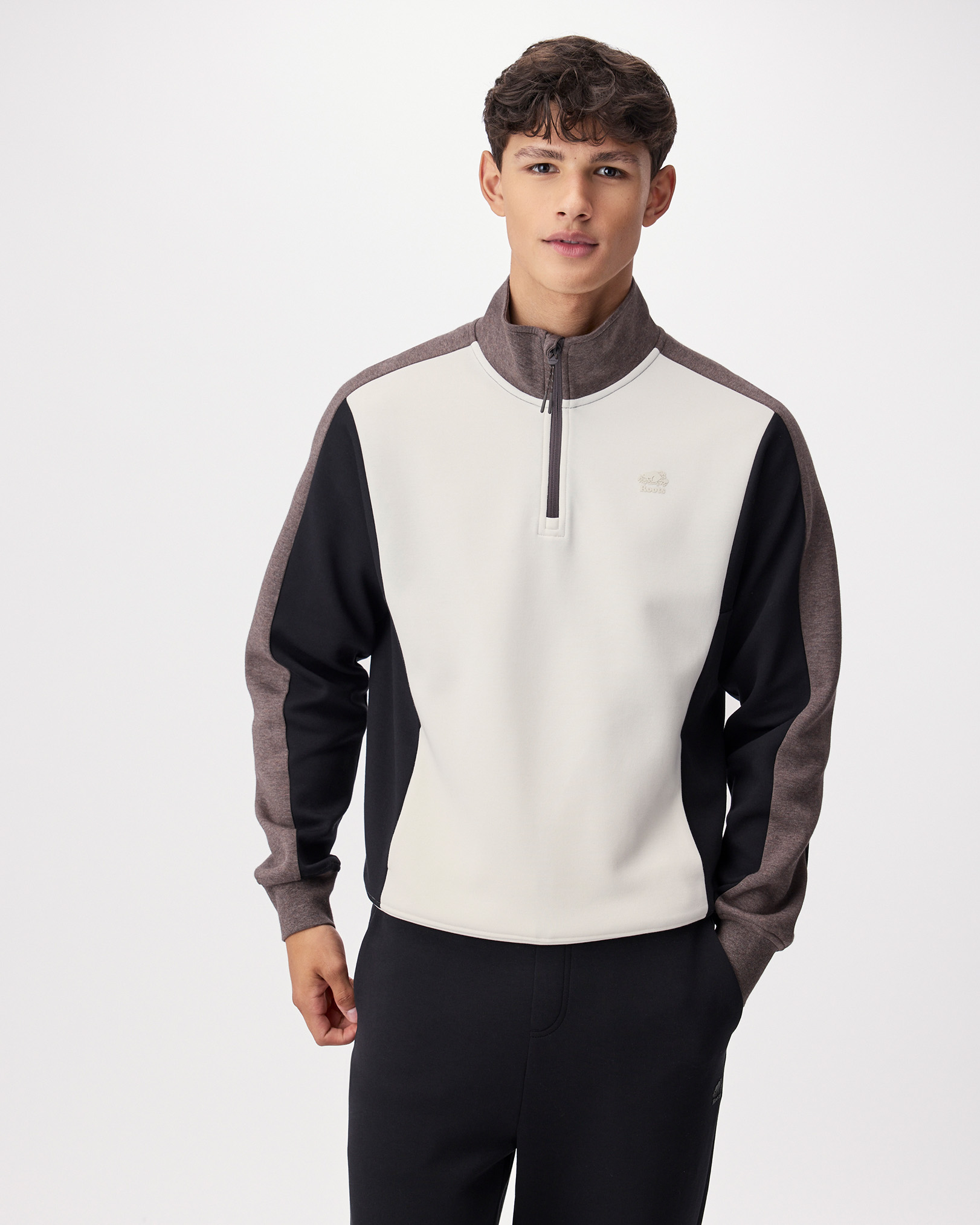 Roots Recover Interlock Quarter Zip in Mosswood Brown Mix