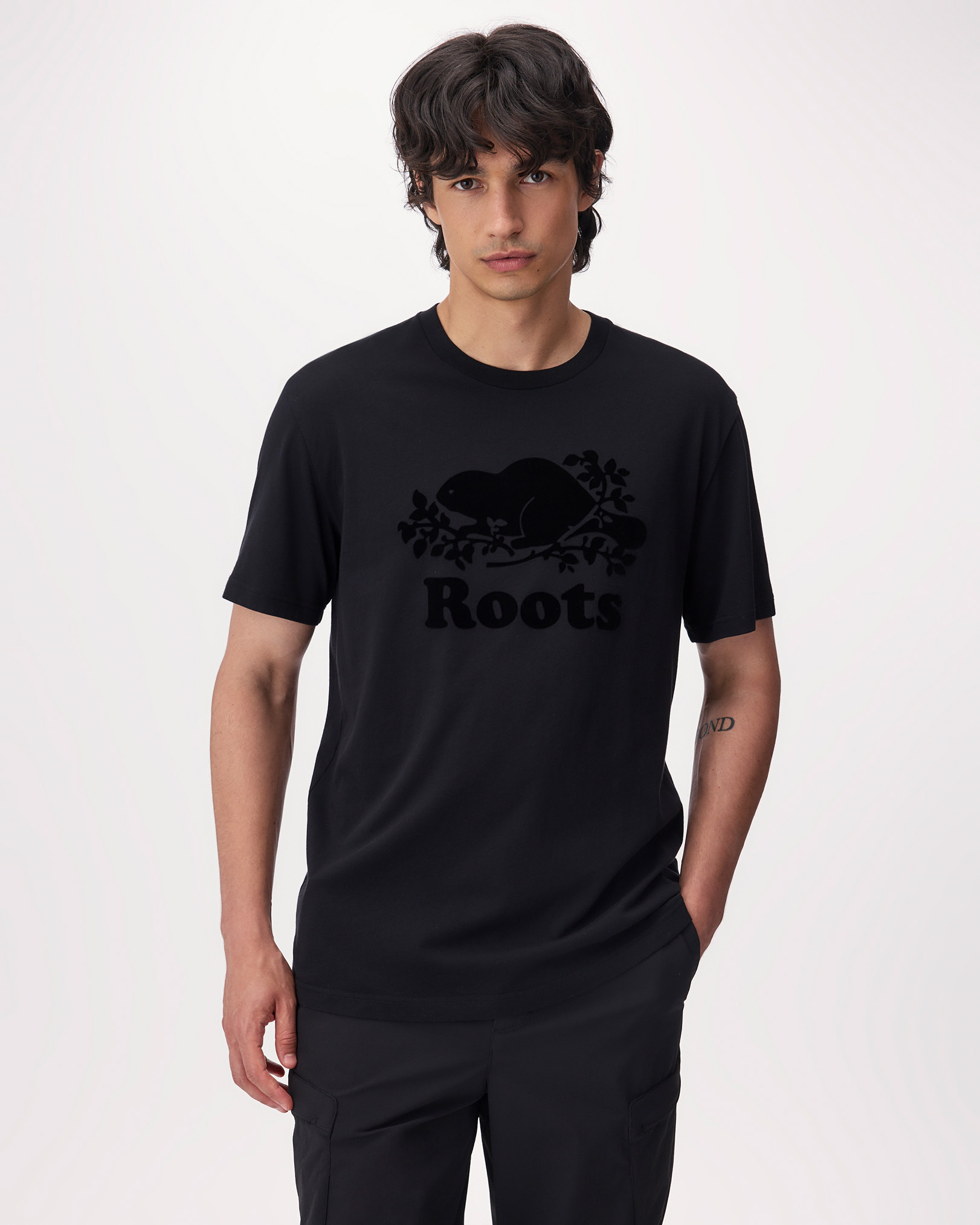 Roots Men's Organic Cooper Beaver T-Shirt in Black