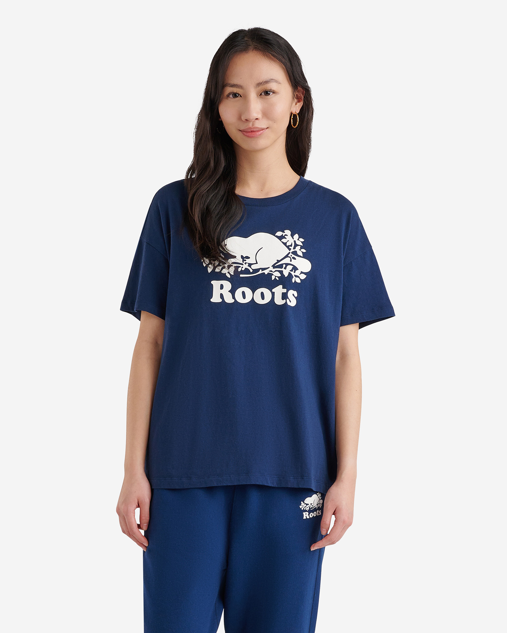 Roots Women's Organic Relaxed Cooper T-Shirt in True Navy