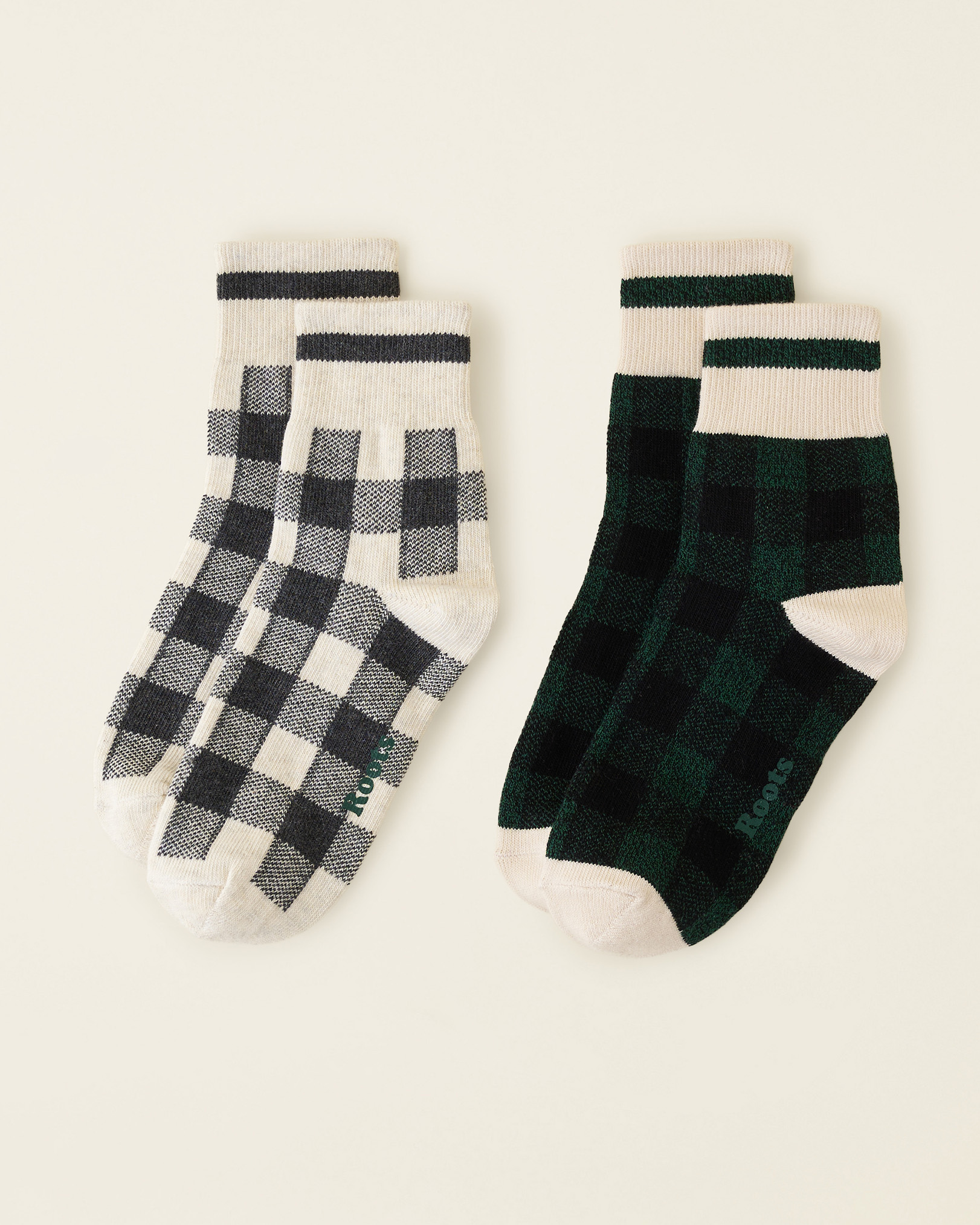Roots Women's Park Plaid Sock 2 Pack in Black/White