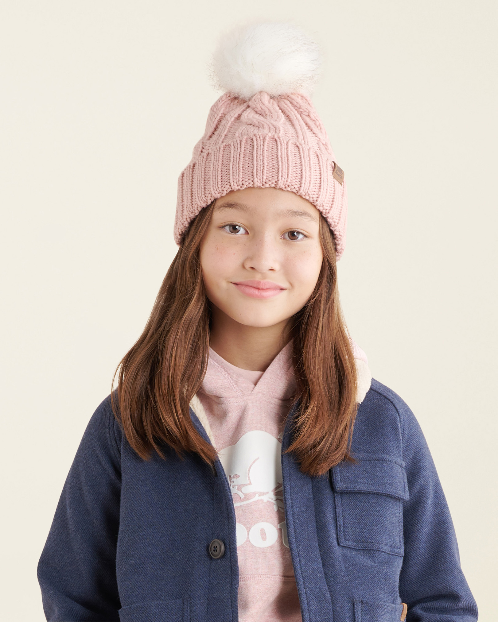 Roots Kid Olivia Cable Toque Hat in Silver Pink