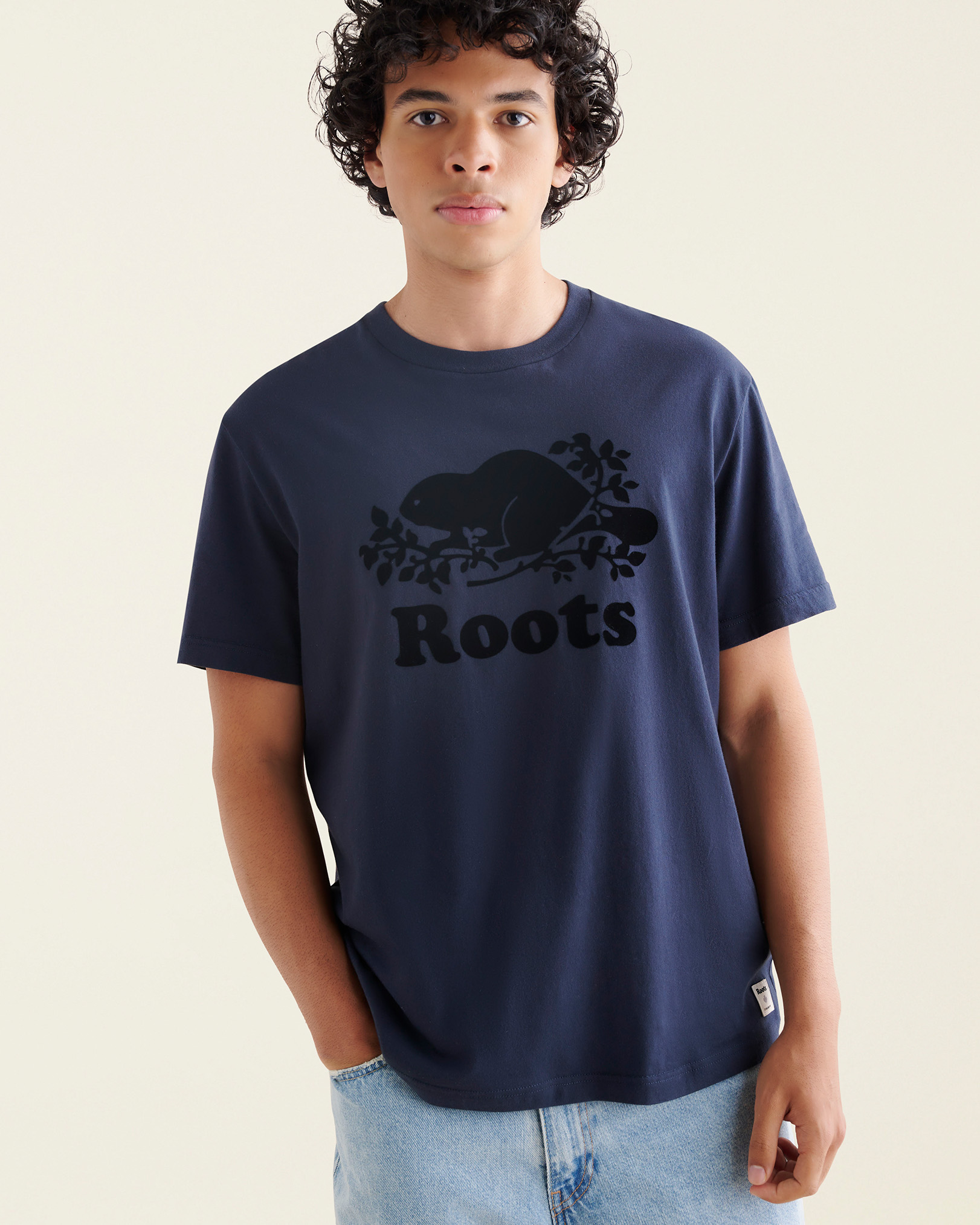 Roots Men's Organic Cooper Beaver T-Shirt in Navy Blazer