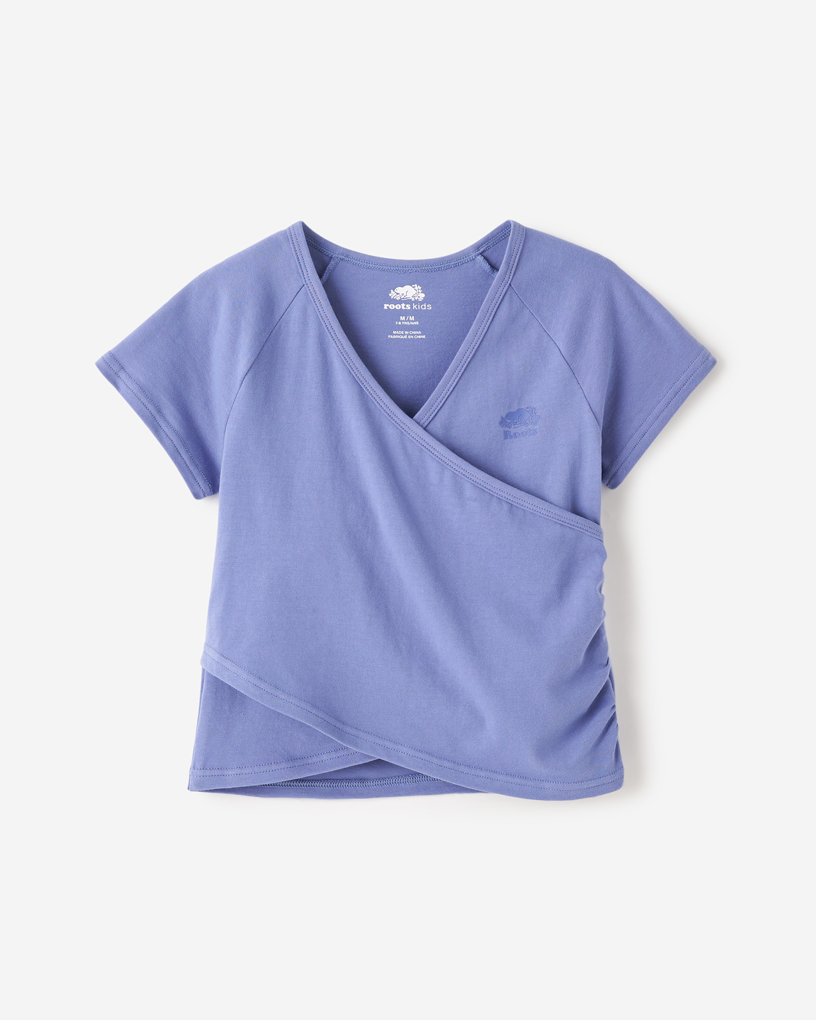 Roots Girl's Easy Stretch Wrap T-Shirt in Periwinkle Purple