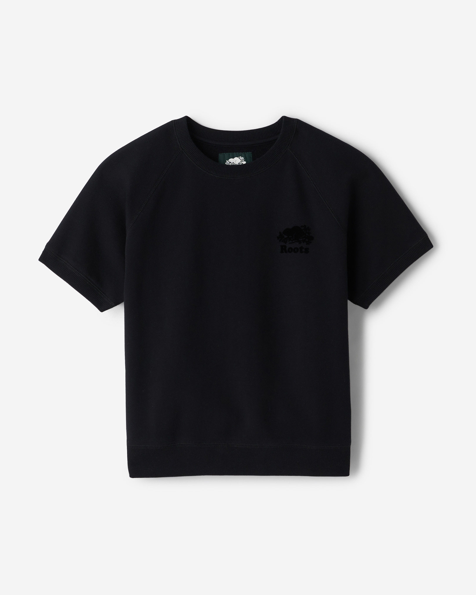 Roots Organic Cooper Short Sleeve Sweatshirt in Black