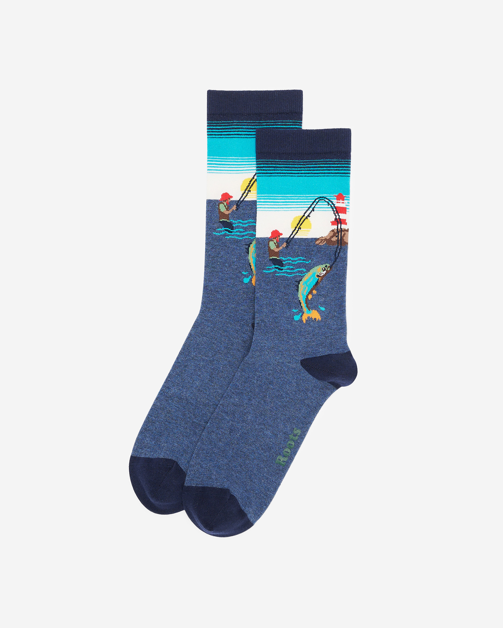 Roots Adult Beaver Canoe Print Sock in Thundercloud Blue