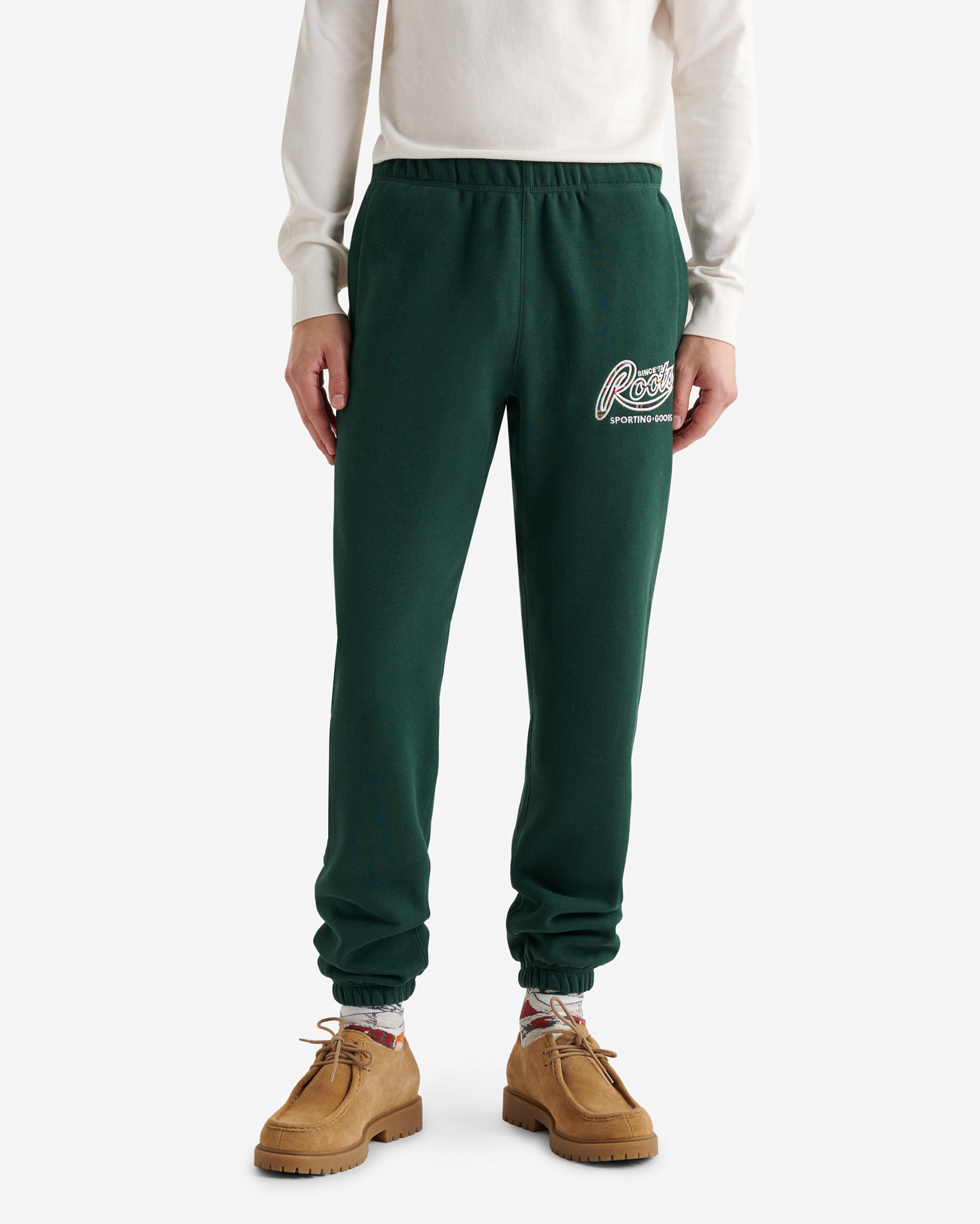 Roots Plaid Applique Sweatpant in Varsity Green
