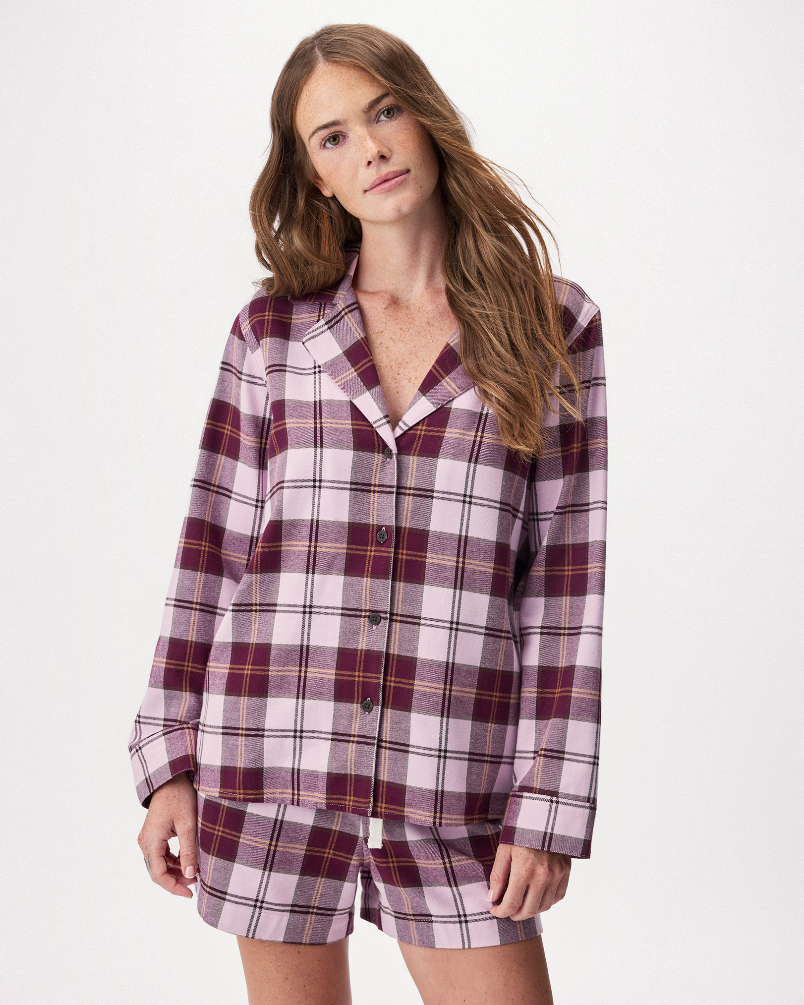 Roots Women's Plaid Pajama Shirt in Lilac Haze Purple