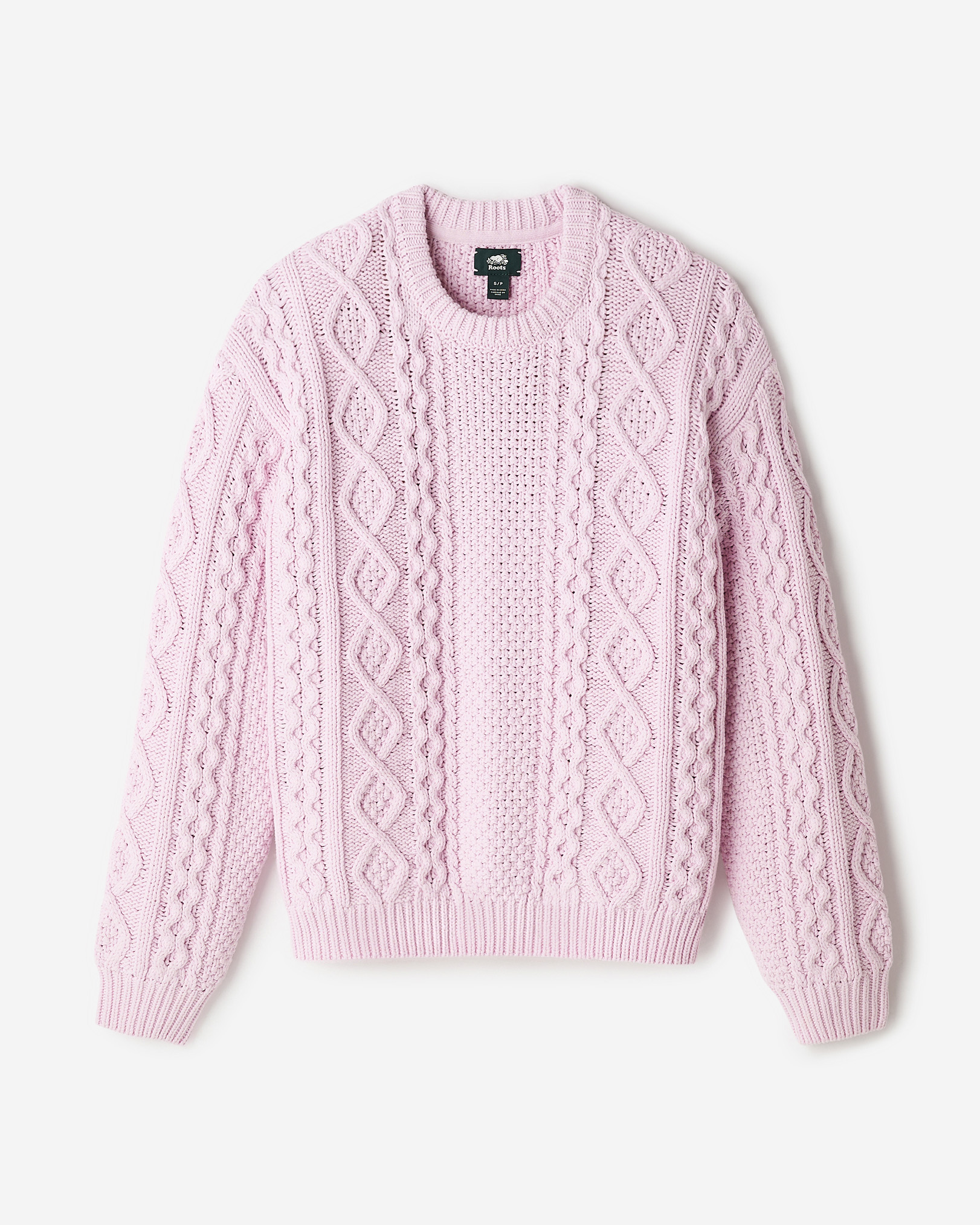 Roots Cable Knit Crew Sweater in Lilac Haze Mix Purple