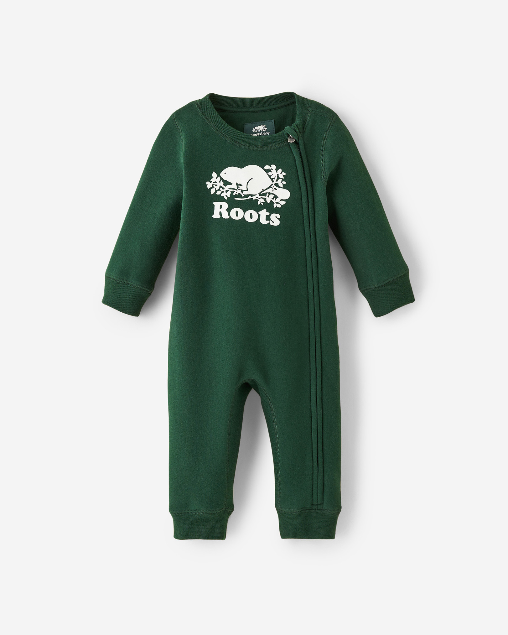 Roots Baby Organic Original Cooper Beaver Romper in Varsity Green