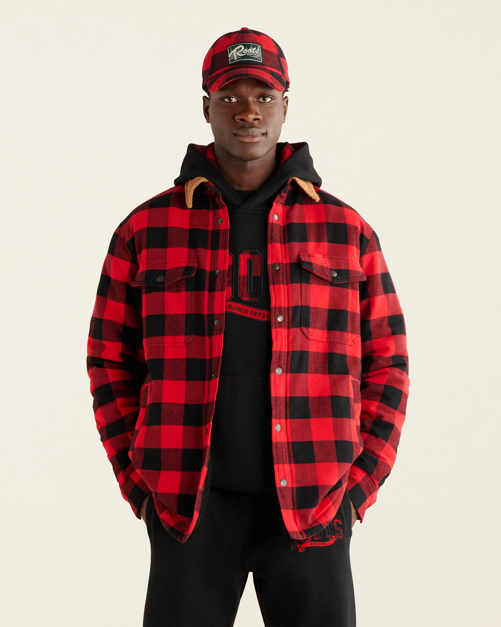 Roots Parka Shearling Fleece Lined Jacket in Cabin Red