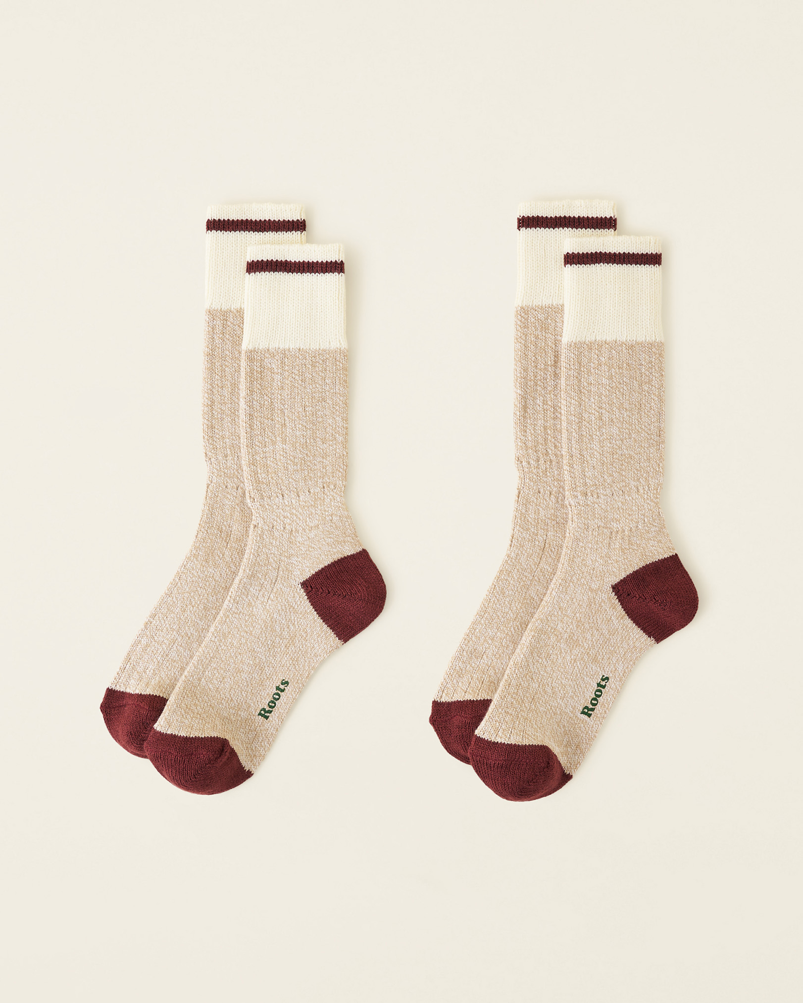 Roots Adult Warm Cabin Pop Sock 2 Pack in Oatmeal Mix