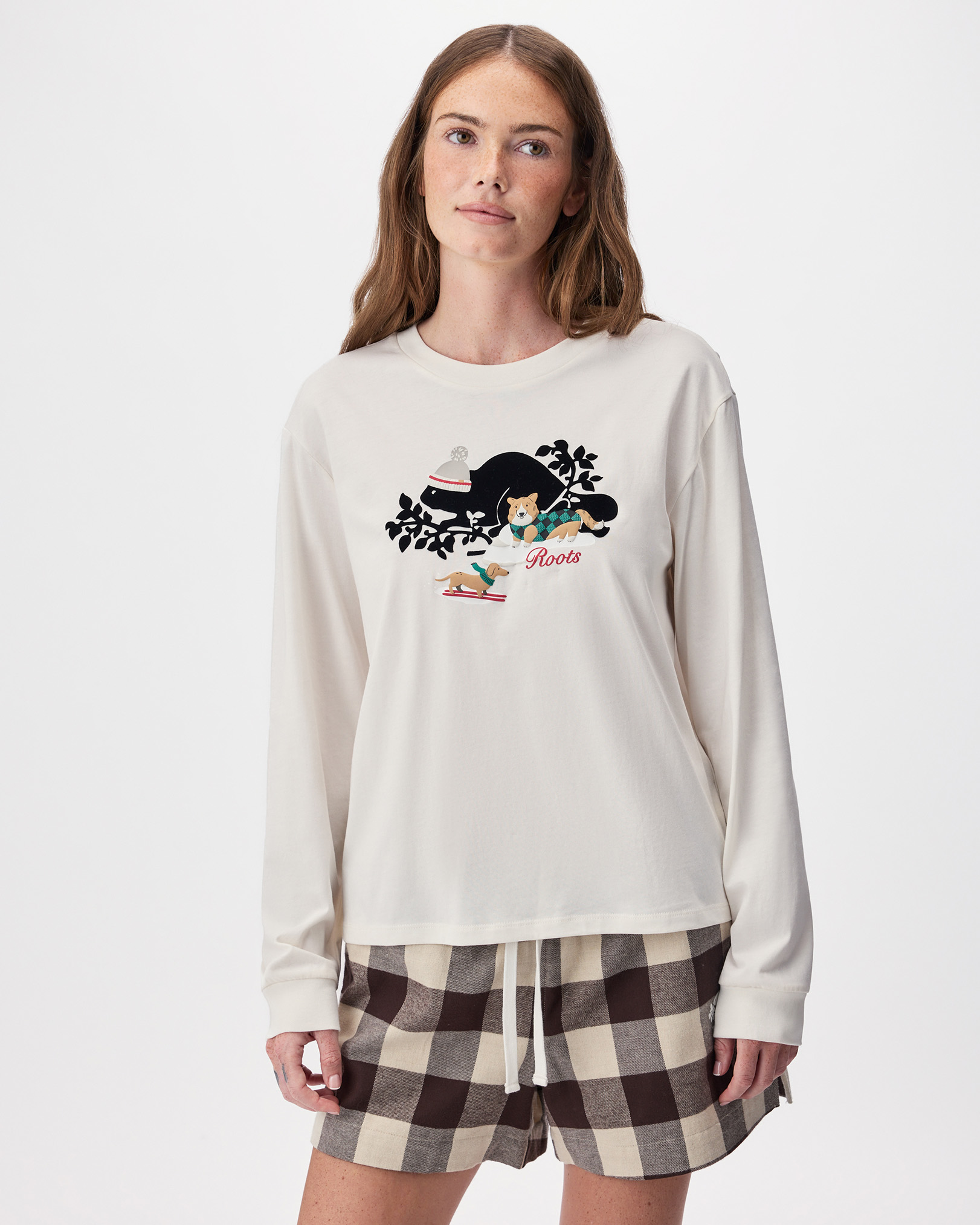 Roots Women's Holiday Cooper Long Sleeve T-Shirt in Egret