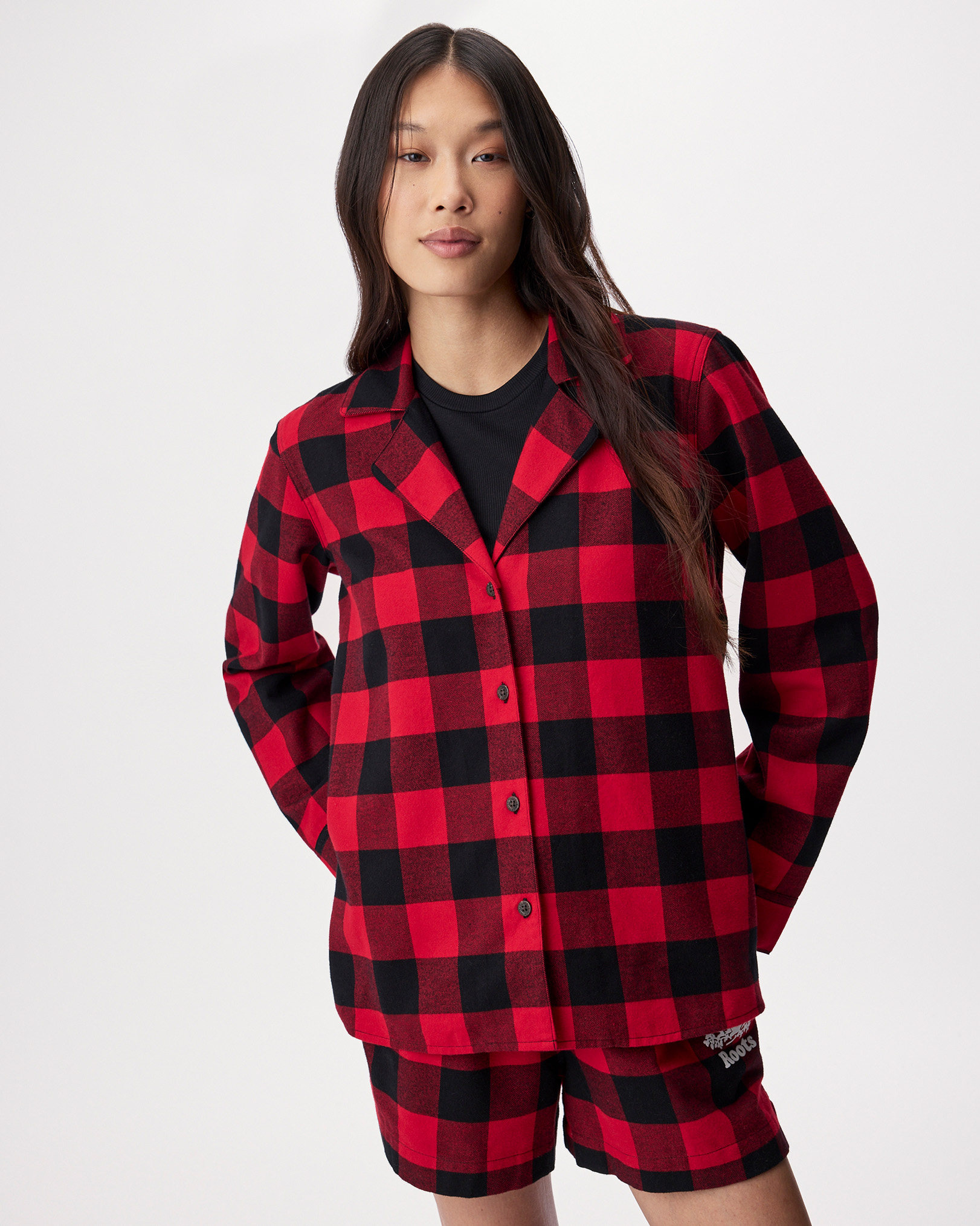 Roots Women's Plaid Pajama Shirt in Cabin Red