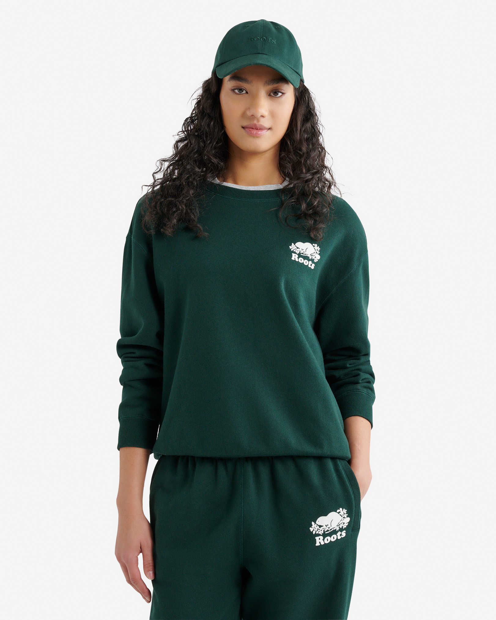 Roots Organic Cooper Relaxed Crew in Varsity Green