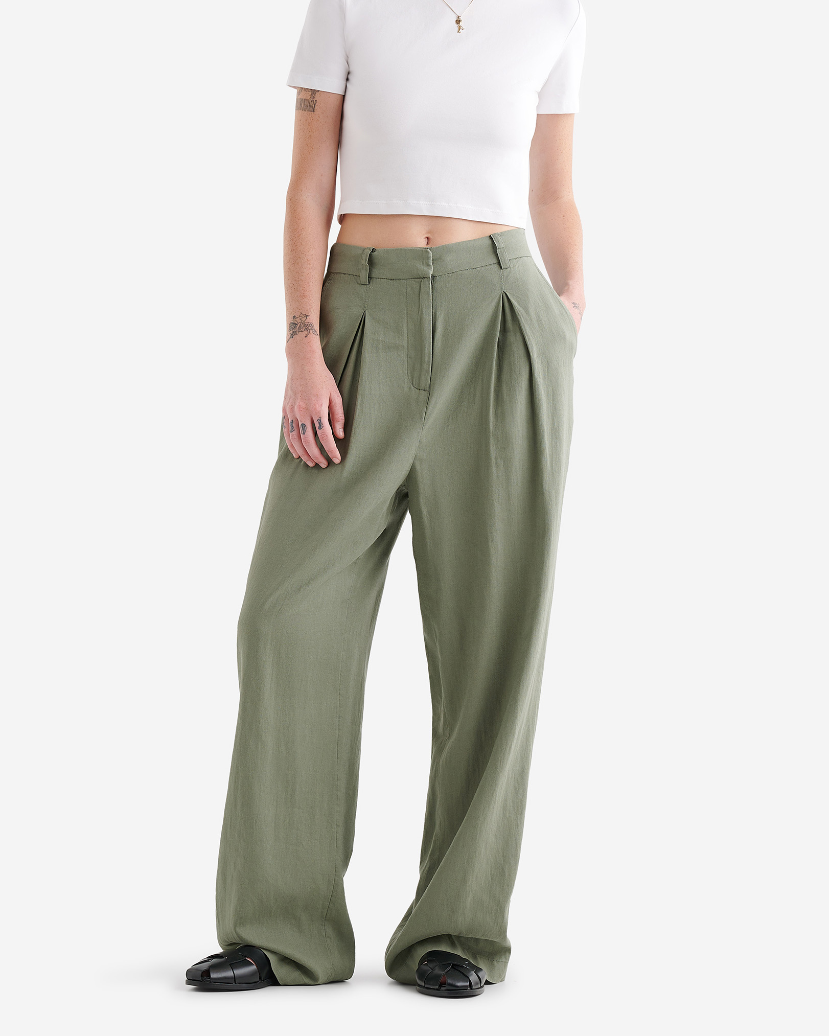 Roots Linen Trouser Pants in Agave Green