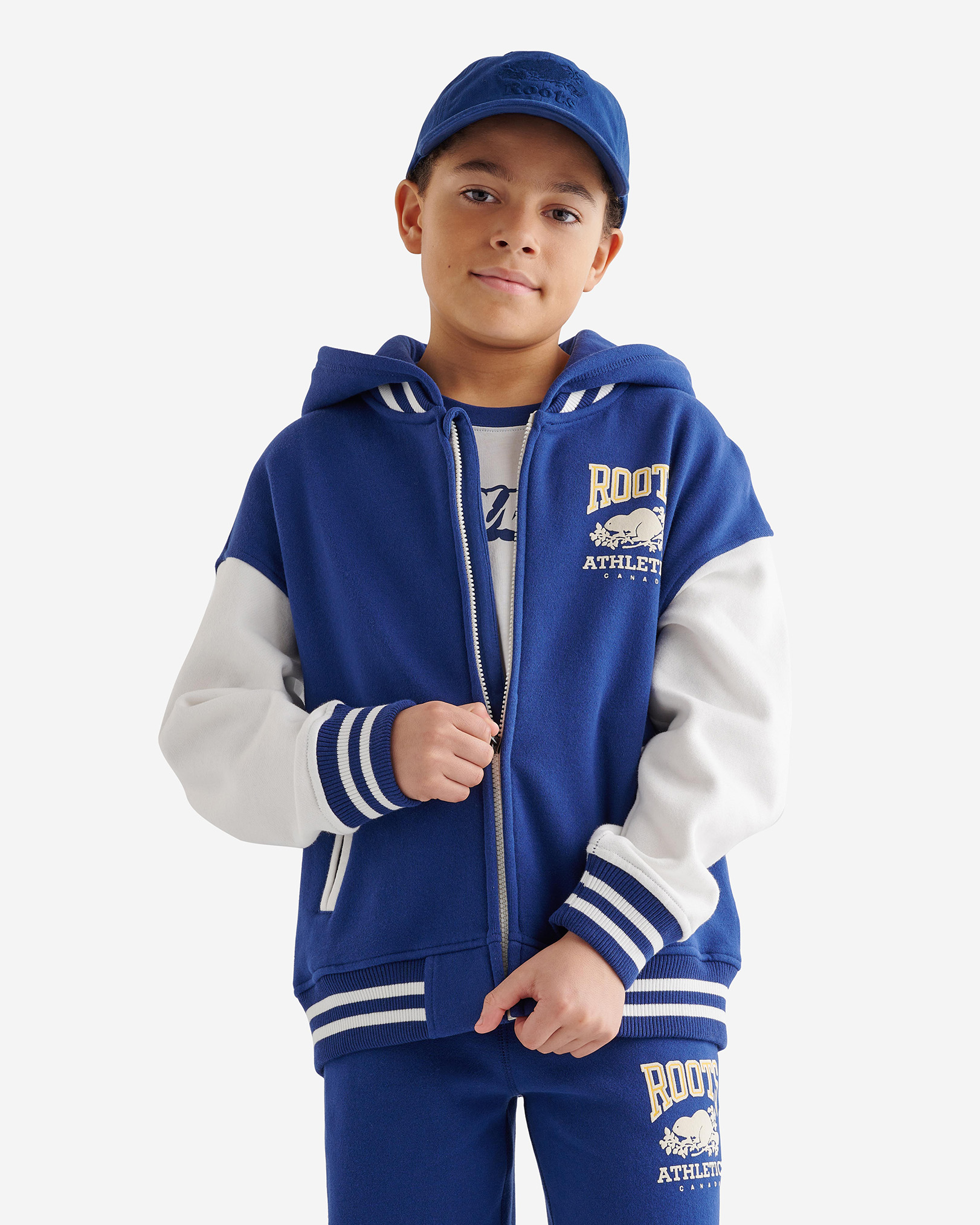 Roots Kids RBA Sporty Full Zip Hoodie Jacket in Blue Depths