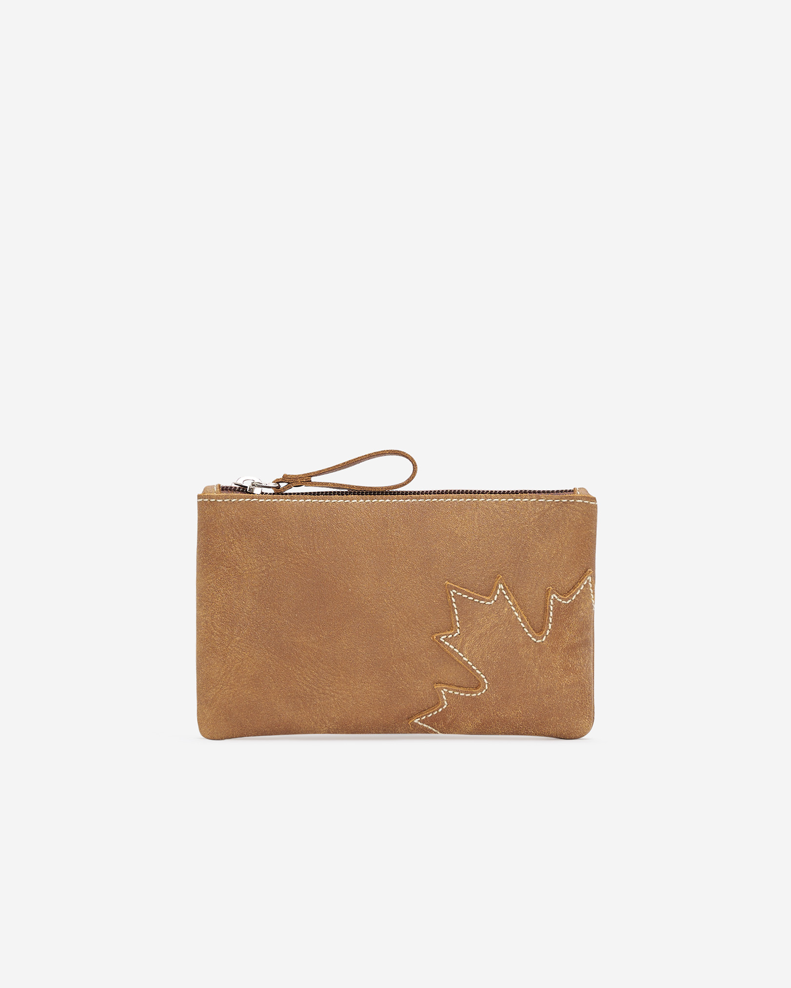 Roots Maple Leaf Zip Pouch Tribe in Natural Brown