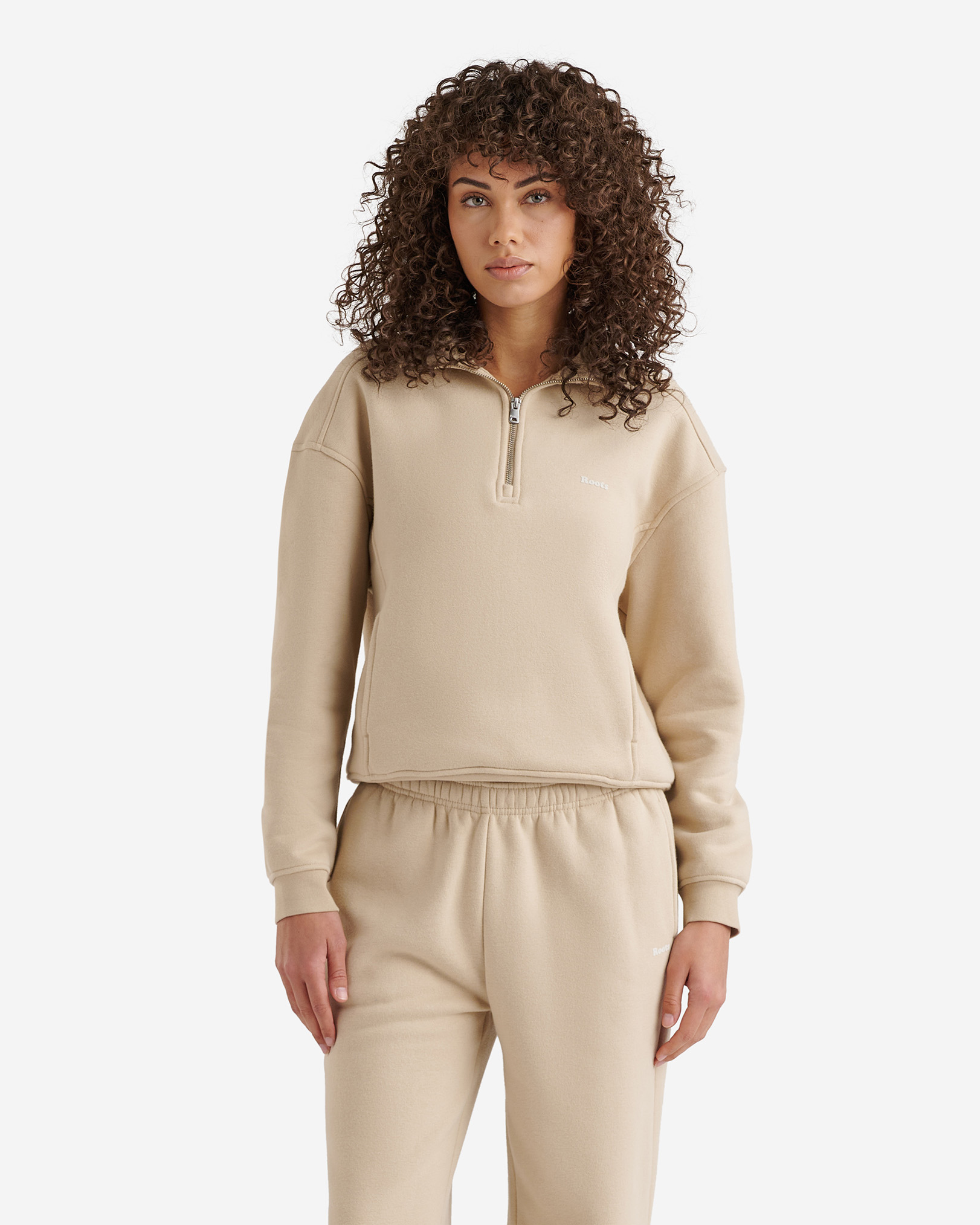 Roots Cloud Half Zip Sweatshirt in Irish Cream