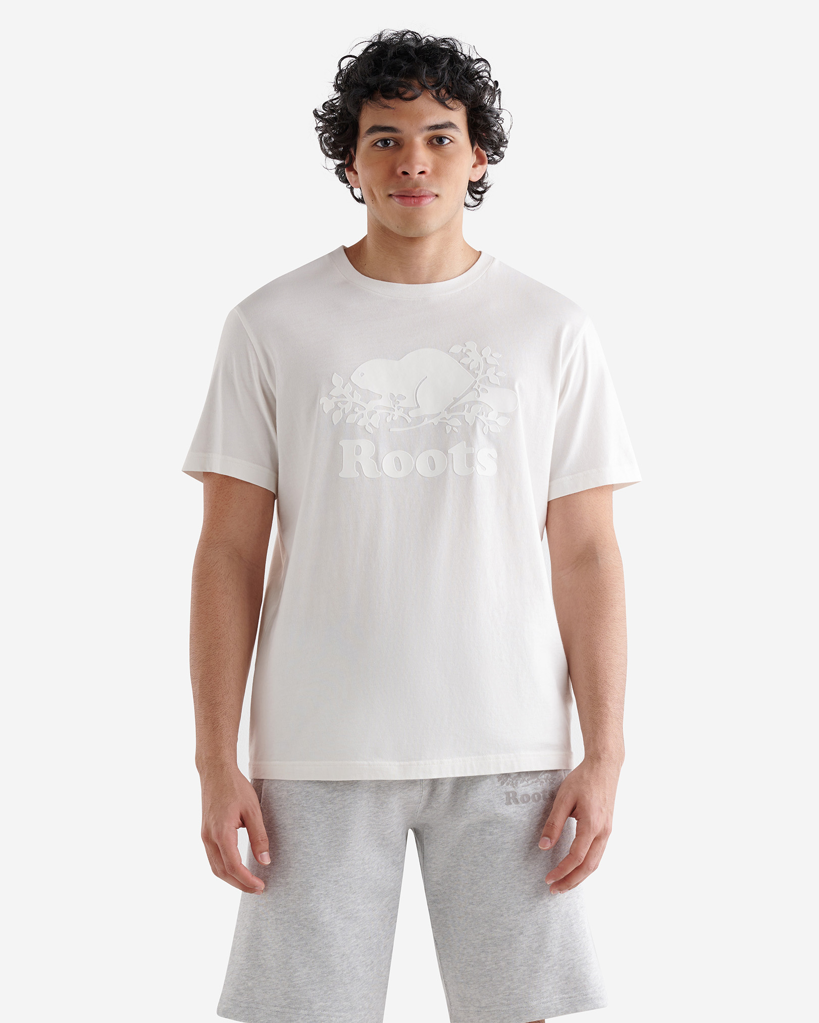 Roots Men's Organic Cooper Beaver T-Shirt in Egret
