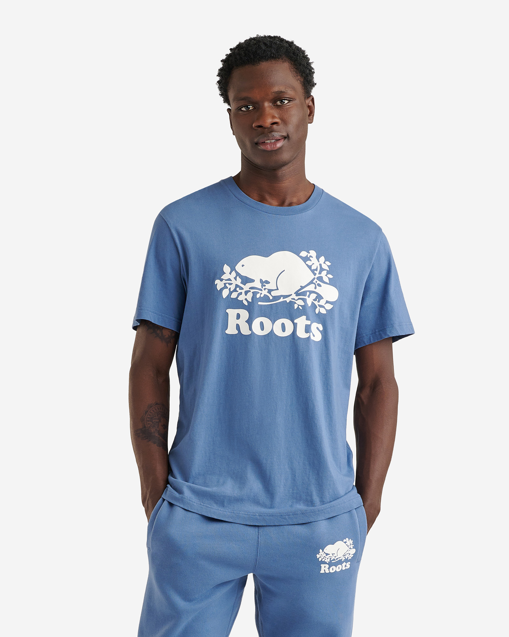 Roots Men's Organic Cooper Beaver T-Shirt in Blue Horizon