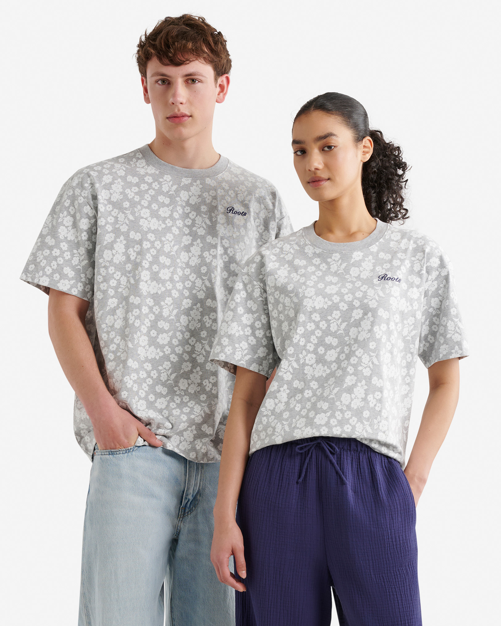 T-shirt à motif floral Roots - Gris Strié