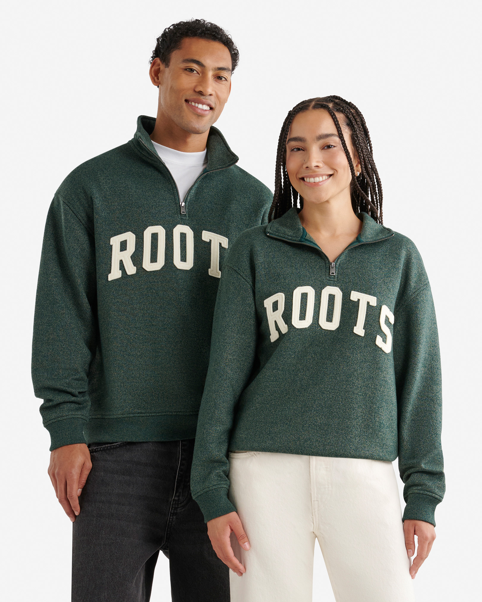 Roots Applique Quarter Zip Stein