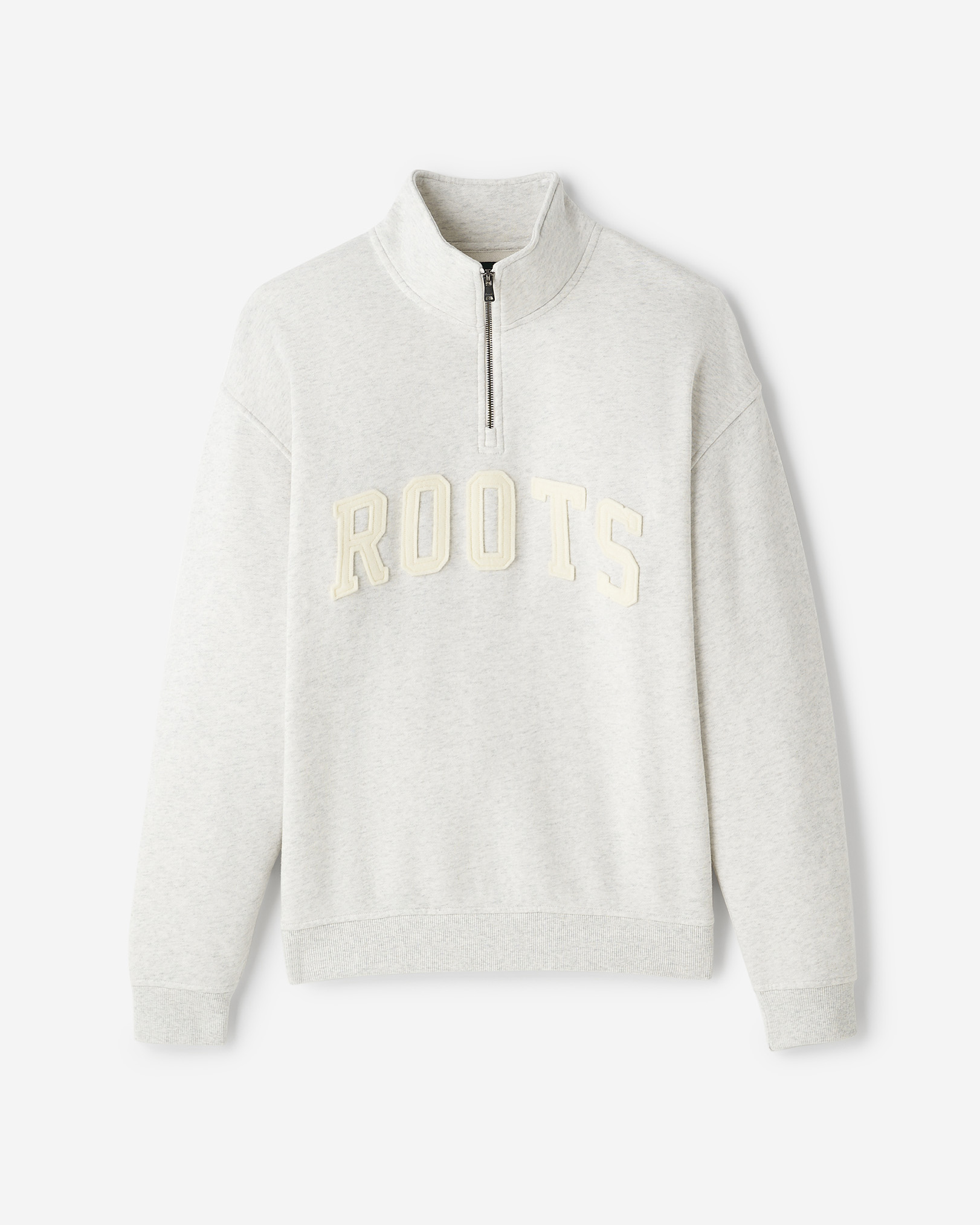 Roots Applique Quarter Zip Stein - White Mix