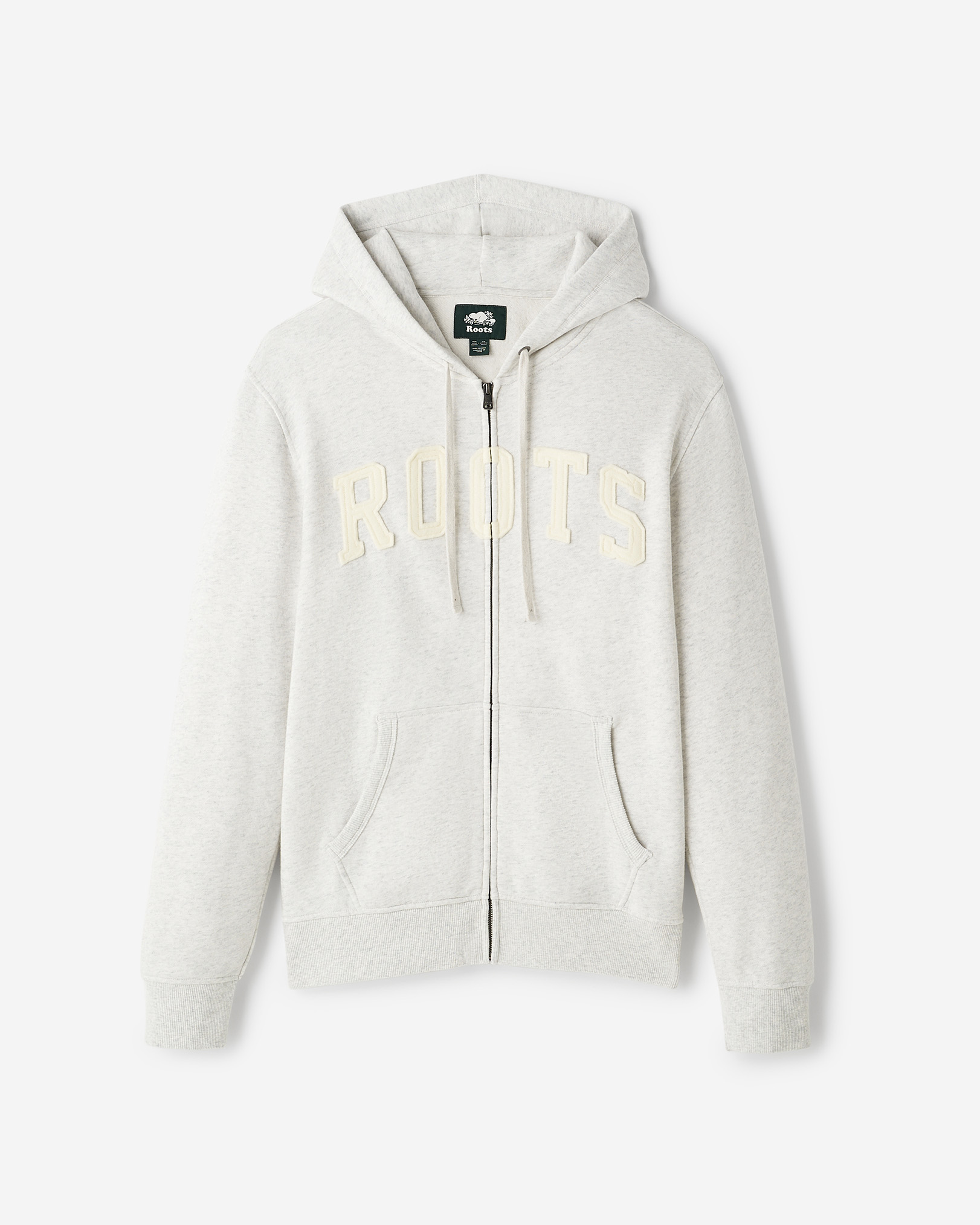 Roots Applique Full Zip Hoodie - White Mix Roots Applique Full Zip Hoodie - White Mix