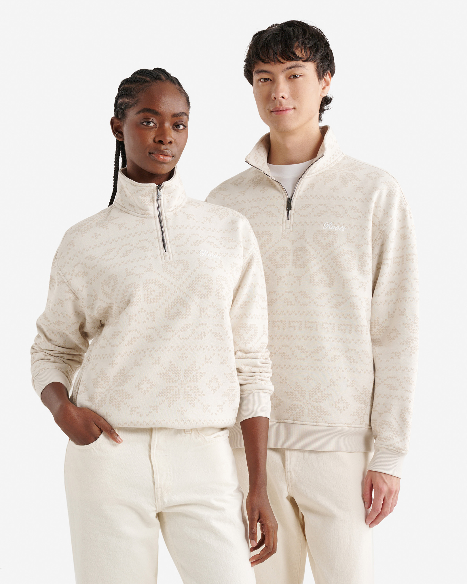 Roots Fair Isle Quarter Zip - Gardenia White