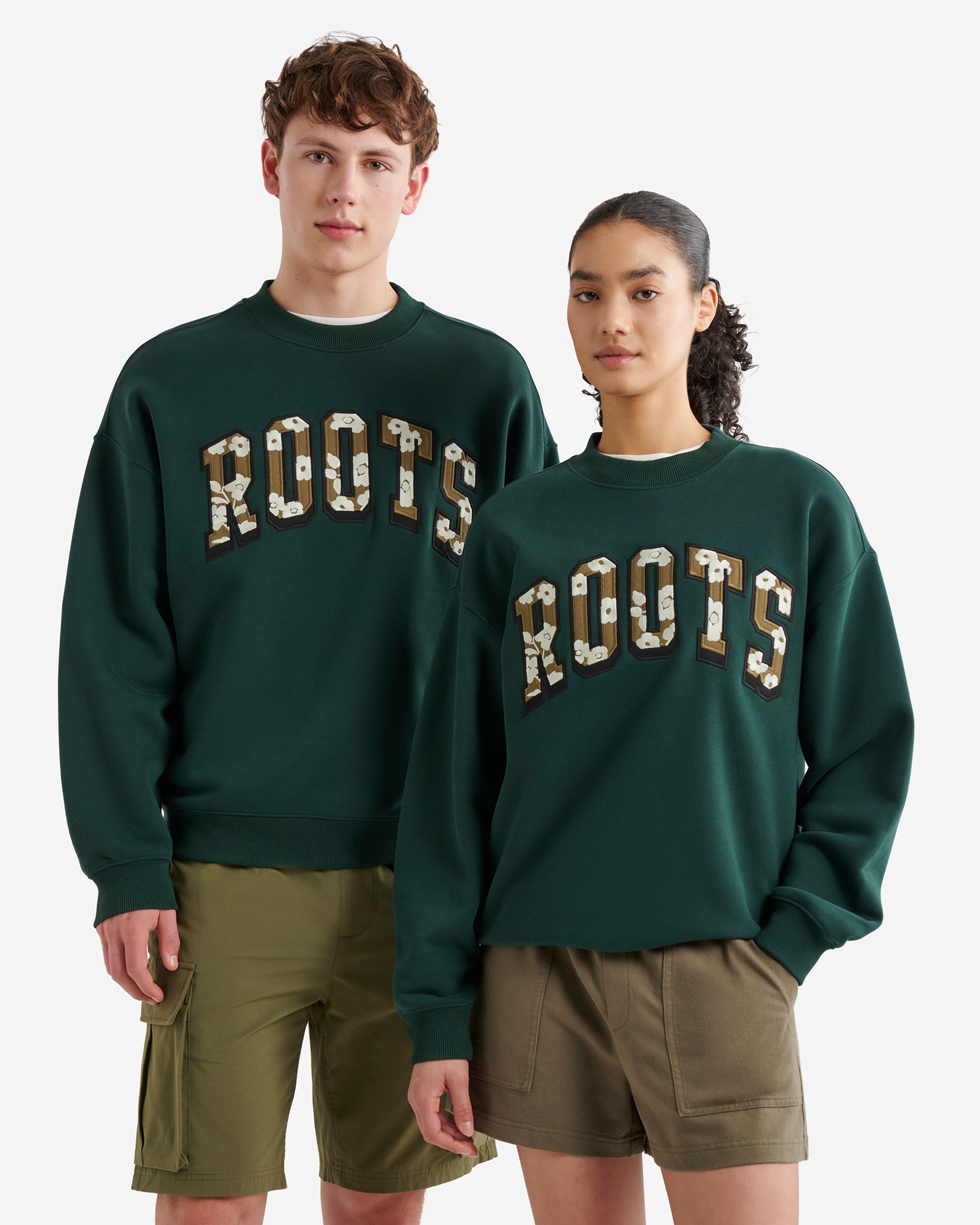 Chandail à col rond à motif floral - Varsity Vert