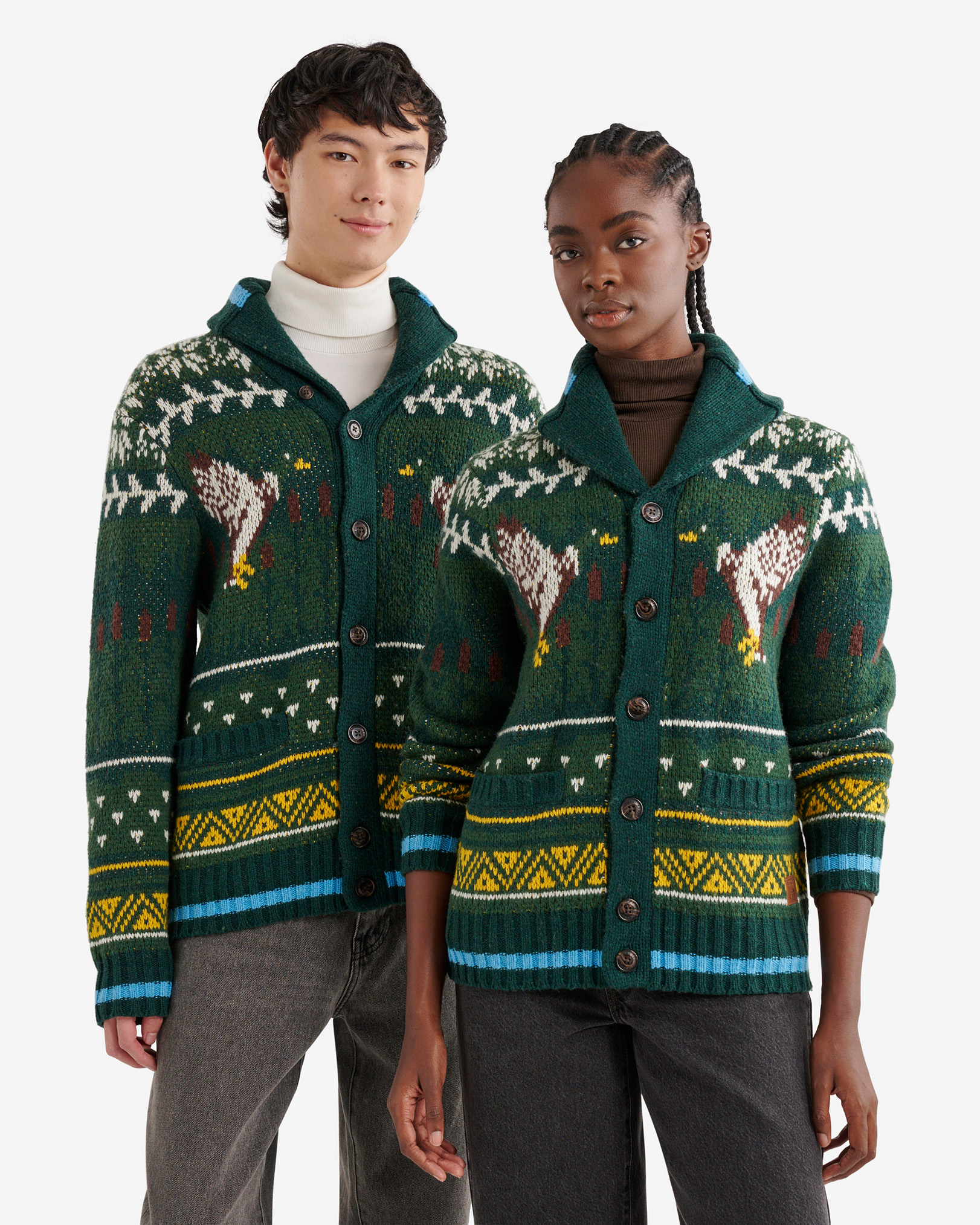 Cabin Shawl Fair Isle Cardigan - Pine Needle Green